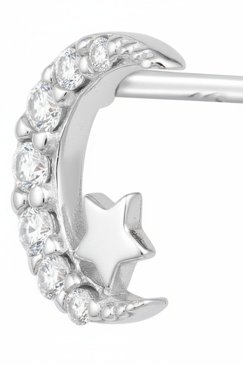 Diademita Paar Ohrstecker Silberne Mond- und Stern-Ohrstecker mit Zirkonia (Set)
