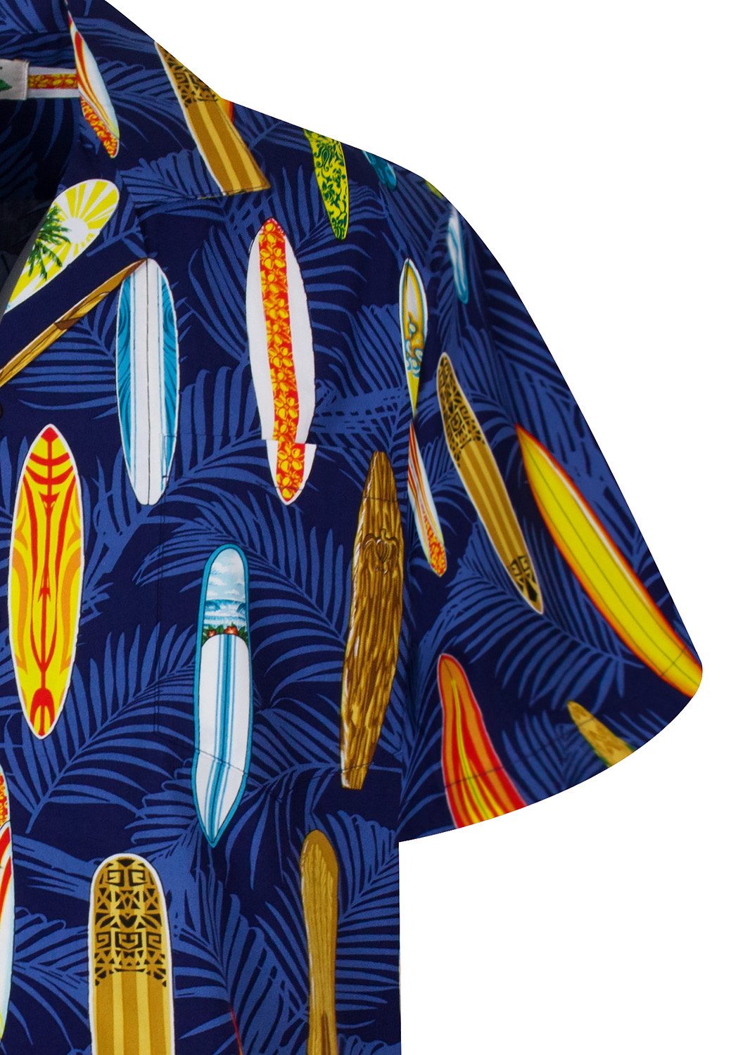KY's Hawaiihemd "Surfbretter" Herren Kurzarm Baumwolle Kokosknöpfe Original Hawaii