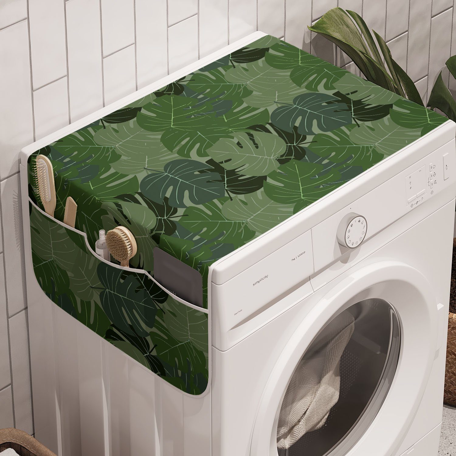 Camo für Trockner, Badorganizer Anti-Rutsch-Stoffabdeckung Waschmaschine und Abakuhaus Waldgrün Palmblätter