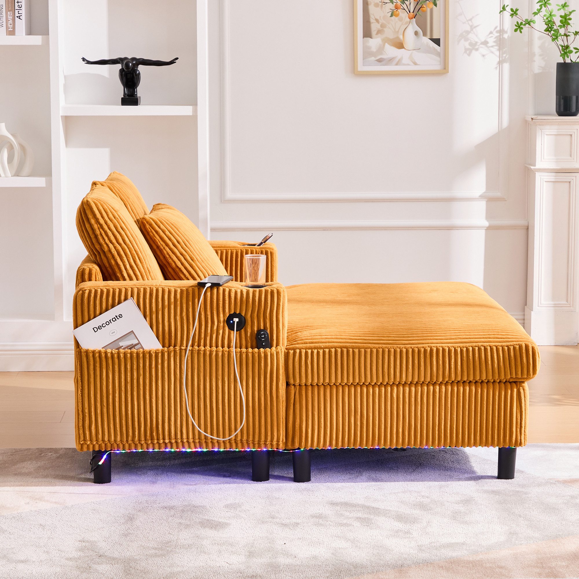 STILVORA Relaxsessel Liegestuhl Loungesessel mit Getränkehaltern,Sessel mit USB&LED