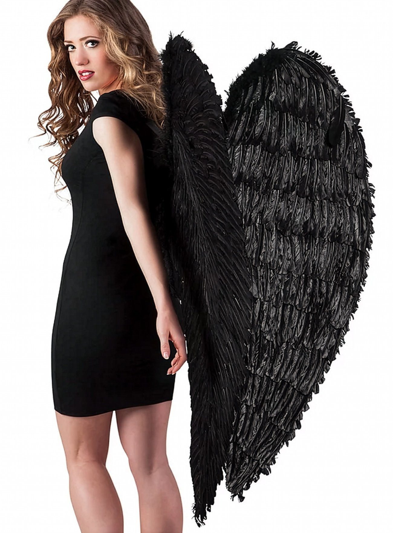 Boland Kostüm-Flügel XXL Schwarze Flügel 120cm Karneval Faschingskostüm, Große Dämonenflügel aus echten Federn