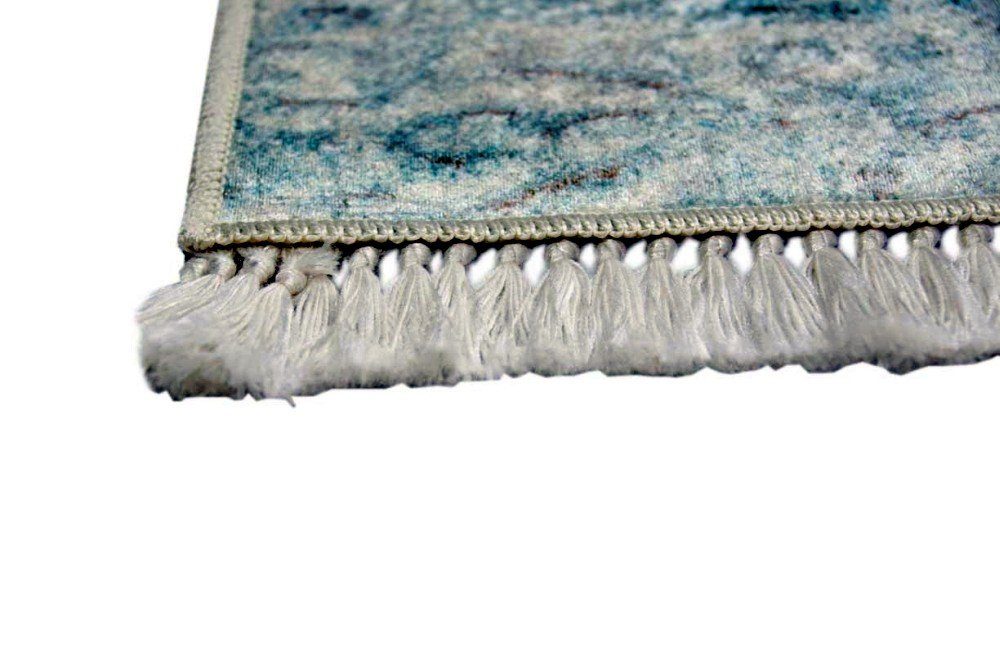 Teppich Carpetia, Print Küchenteppich rechteckig, creme, Teppich türkis mm Höhe: Teppich beige Bordüre 8 Waschbarer