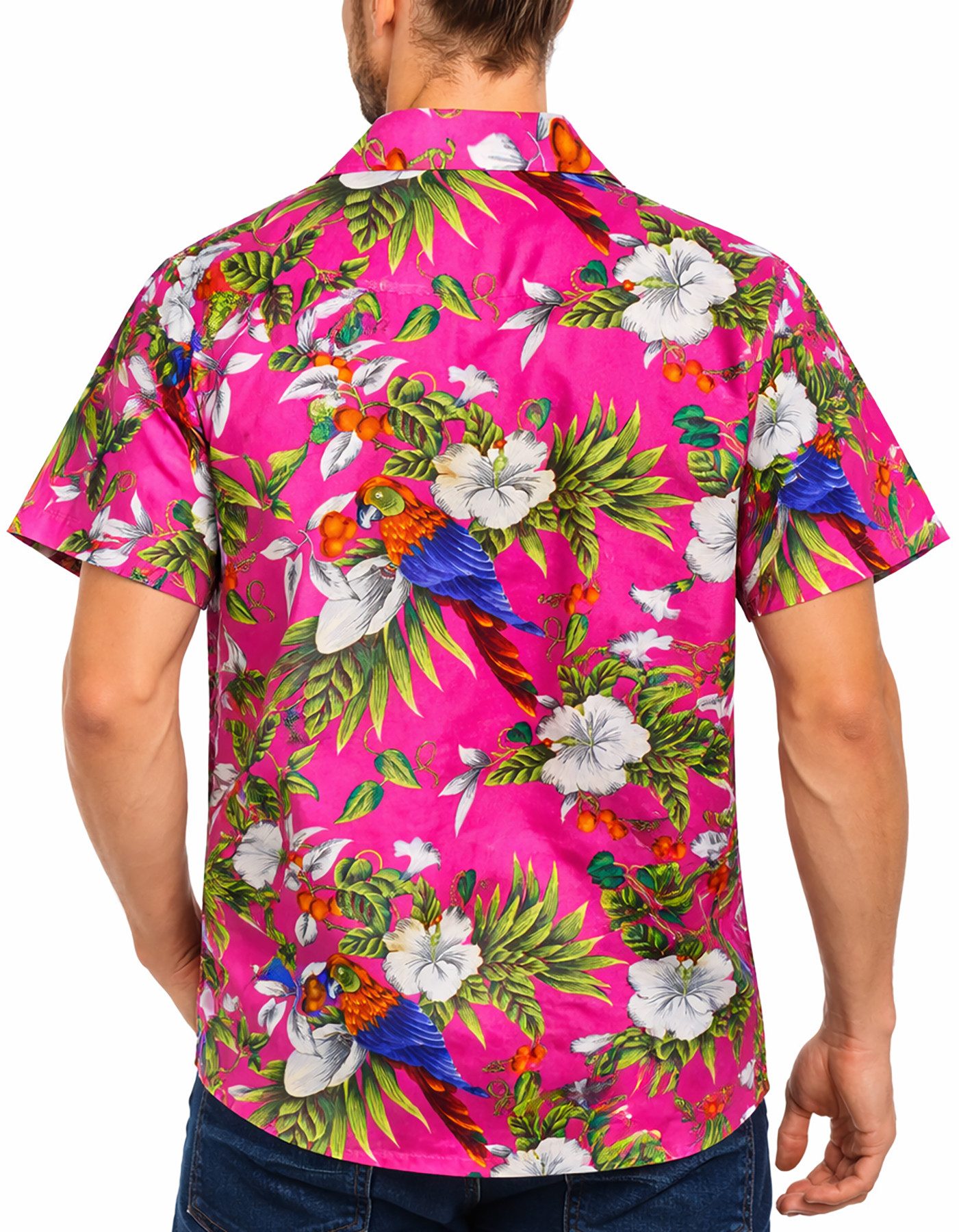 King Kameha Hawaiihemd "Cherry Parrot" Funky Hawaiihemd Herren Kurzarm Fronttasche Sommerhemd