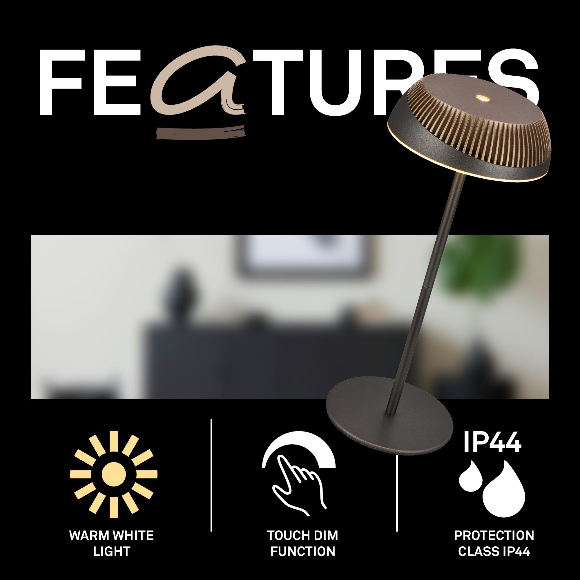 Briloner Leuchten LED Tischleuchte Tischlampe kabellos Akku USB-C Touch dimmbar Design Award, LED wechselbar, Warmweiß, 14x32 cm, Akku tauschbar, Indoor/Outdoor, Wohnzimmer, Flur, Balkon