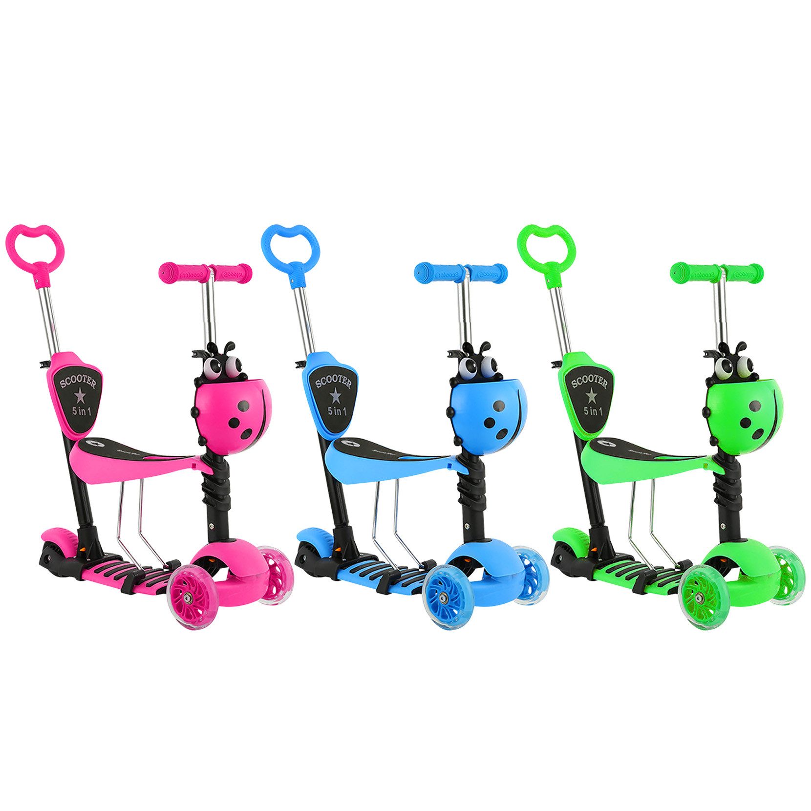 OUNUO Dreiradscooter Multifunktionaler Kinderroller mit LED Räder, für Kinder ab 2 Jahren
