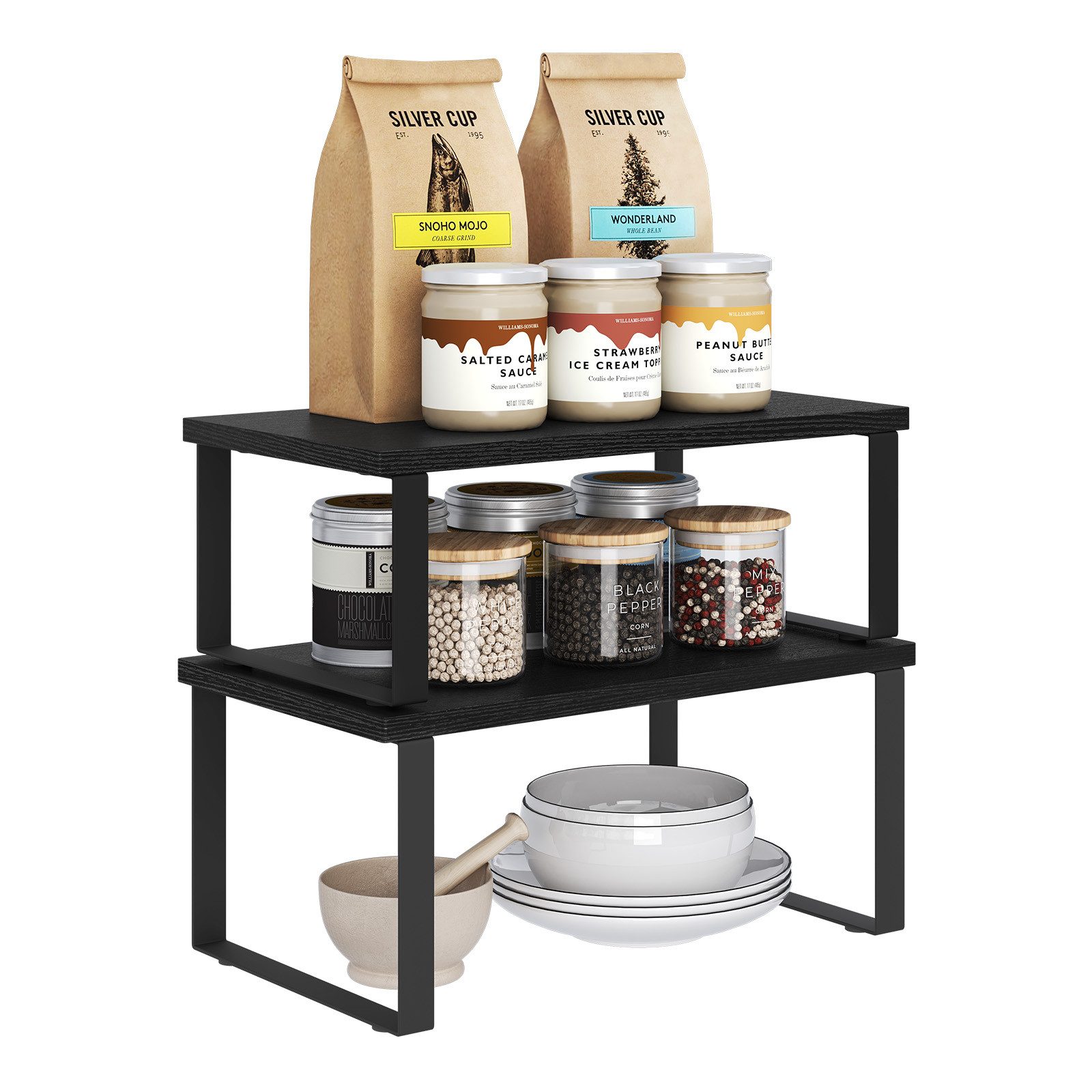 Woltu Küchenregal, 2-tlg., Gewürzregal 2er Set Stapelbares Küchenregal Kleines Küchen-Organizer