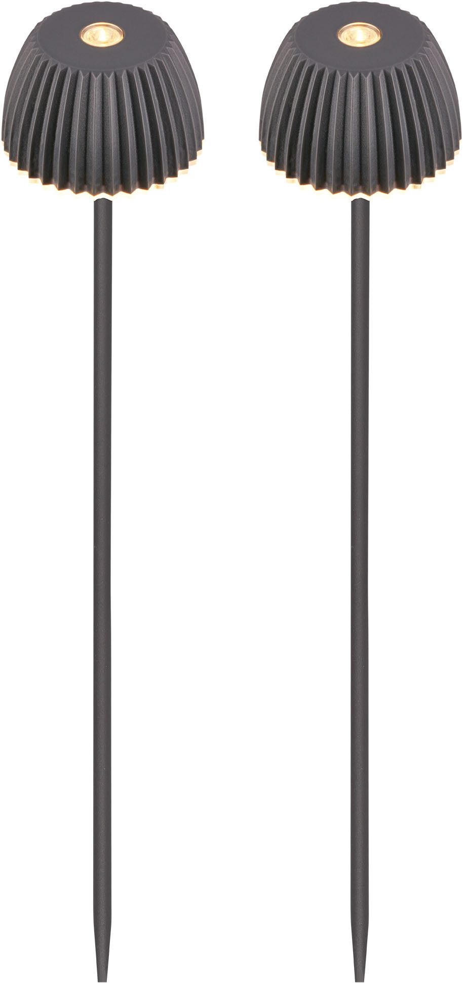 Briloner Leuchten LED Außen-Tischleuchte RIFFLE, LED wechselbar, Warmweiß, 6x78,5 cm, 2er-Set, Akku tauschbar, Outdoor, Balkon, Terrasse