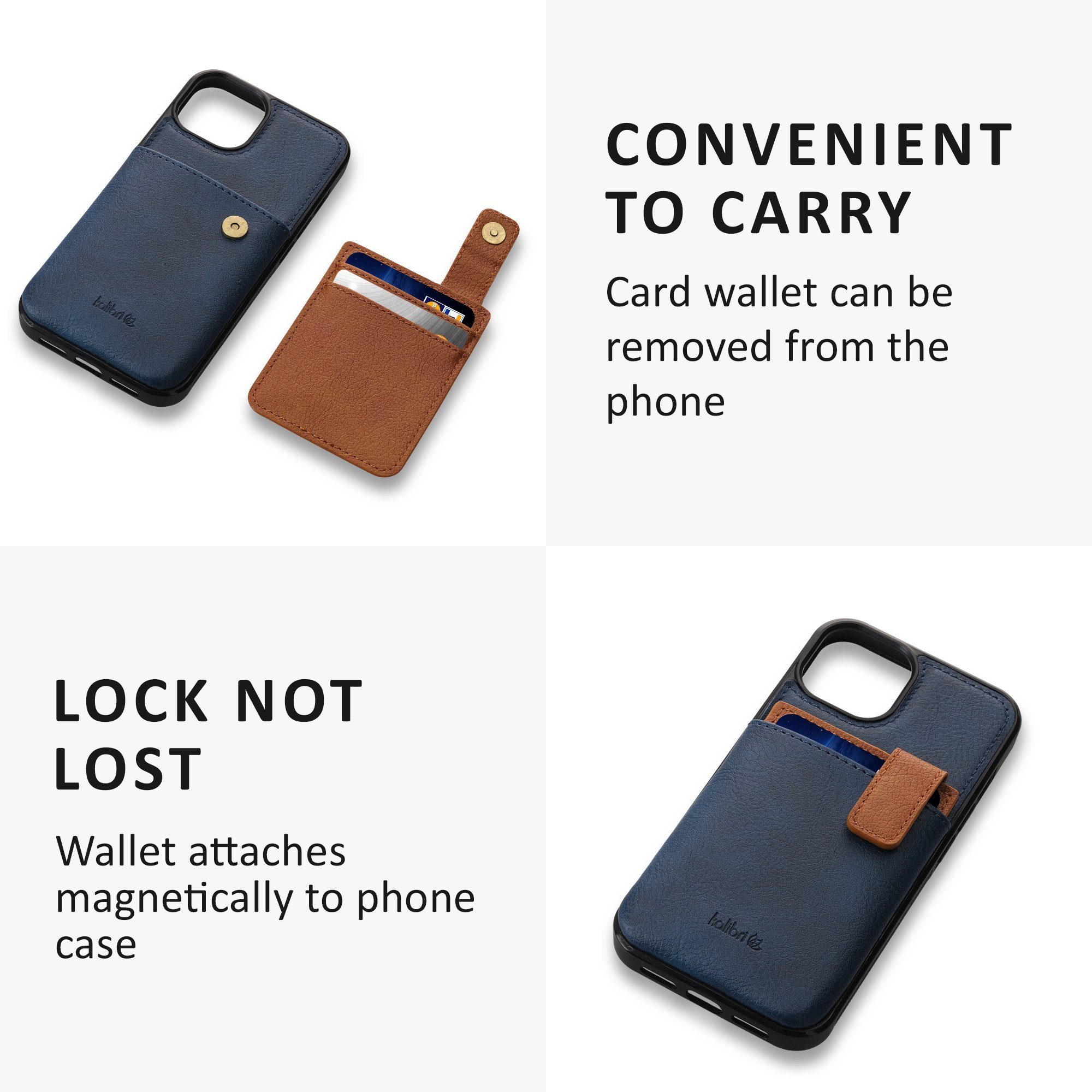 kalibri Handyhülle Hülle für Apple iPhone 13 / iPhone 14, Handyhülle Handy Cover - Kunstleder Case mit Kartenfach abnehmbar