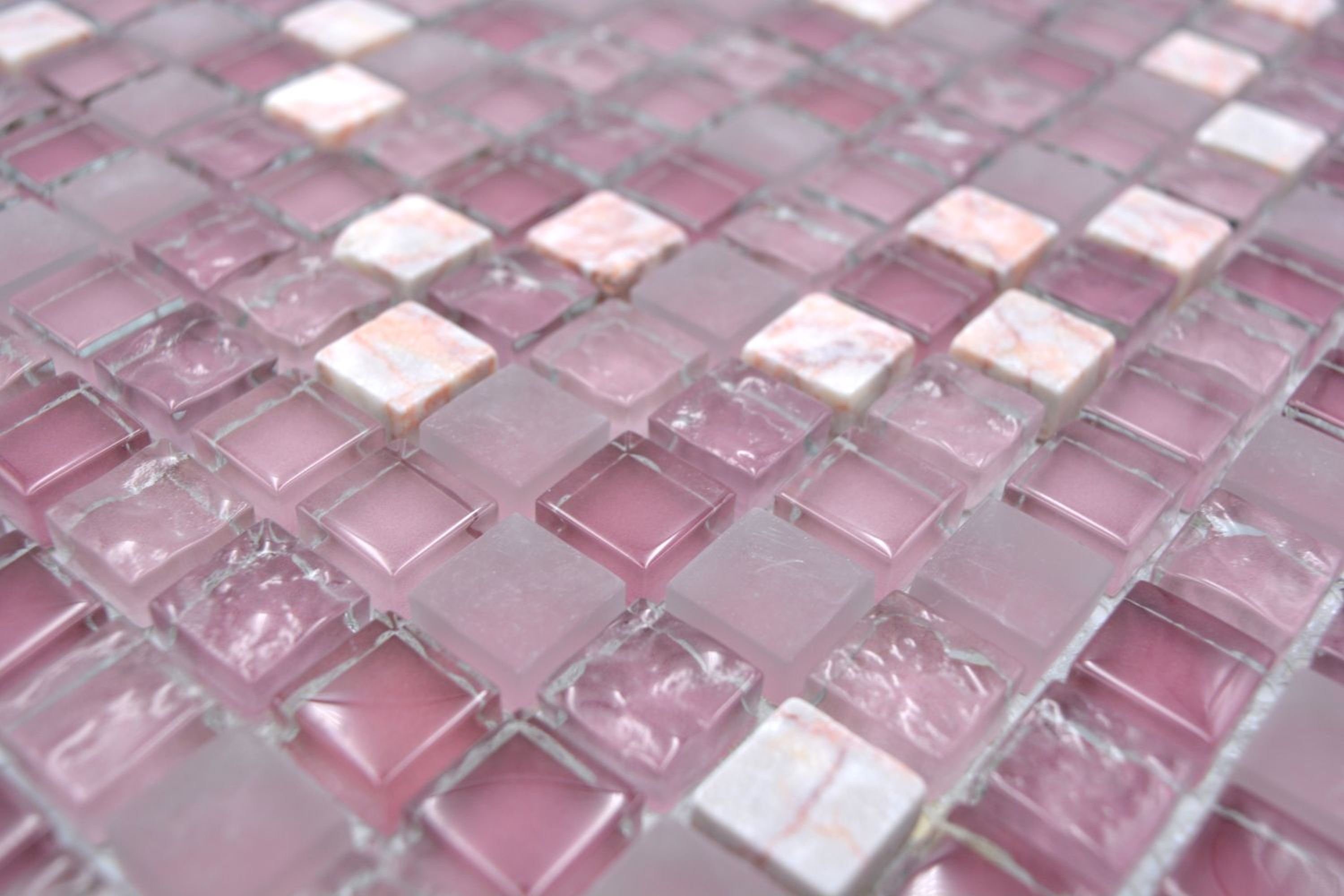 Mosani Mosaikfliesen Glasmosaik Naturstein Mosaikfliese Marmor rosa rose pink