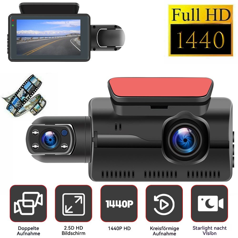 3" Auto-DVR Front & Innen Dualkamera Weitwinkel, Nachtsicht, Parken Dashcam