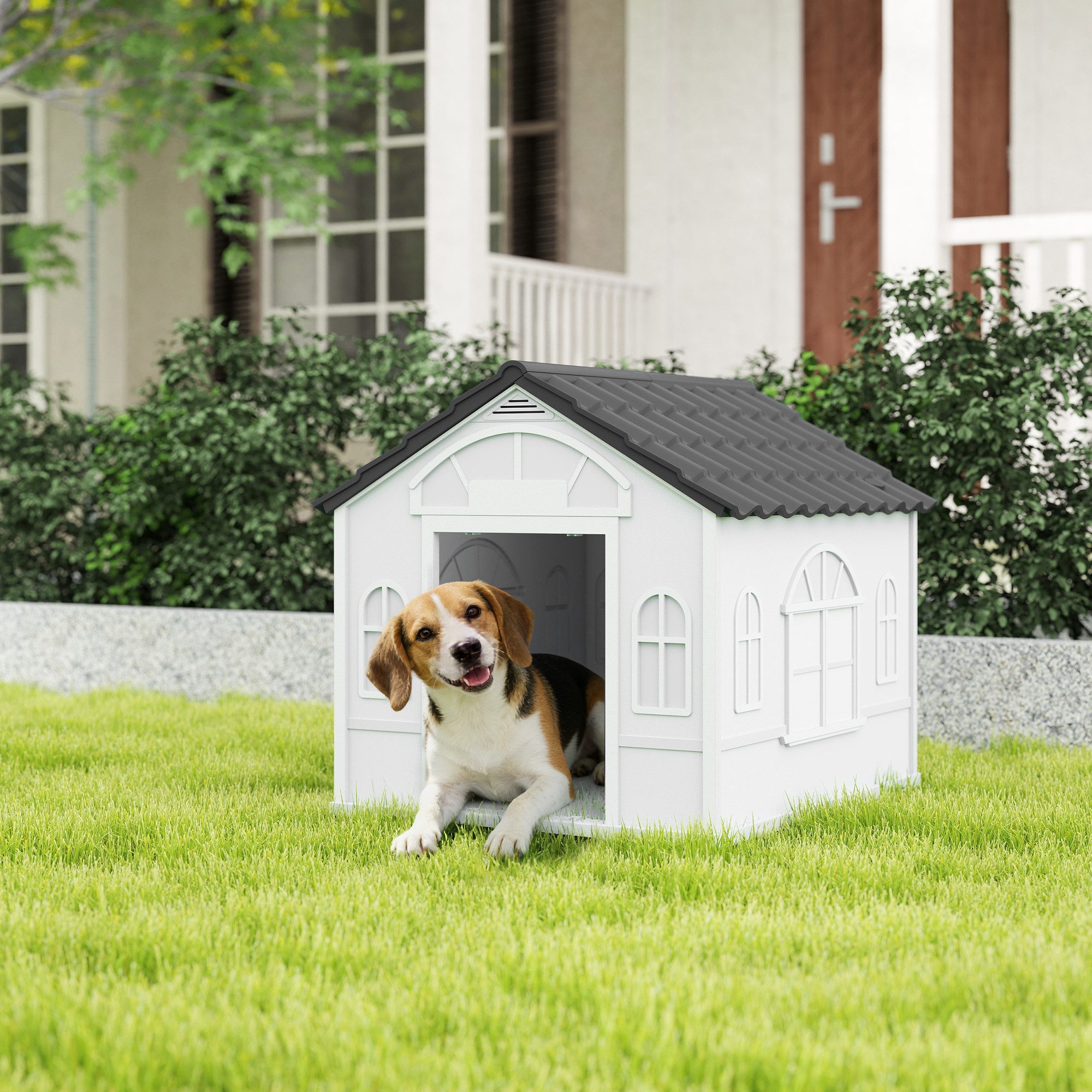 Rolipo Tierhaus Wetterfeste Hundehütte aus Kunststoff, Allwetterschutz, pflegeleicht, für kleine/mittelgroße Hunde/ Katzen