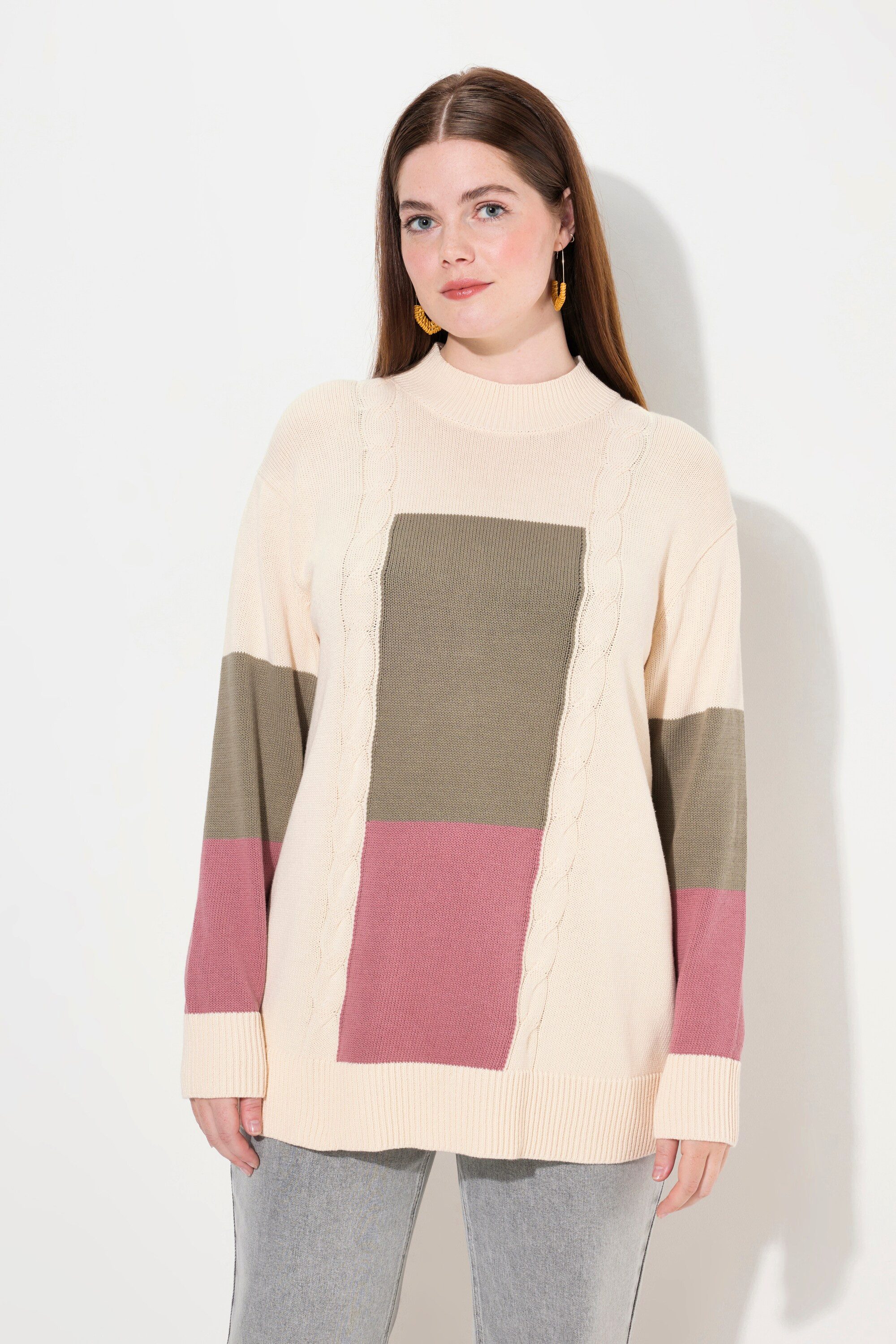 Strickpullover Pullover Colorblocking Stehkragen Langarm