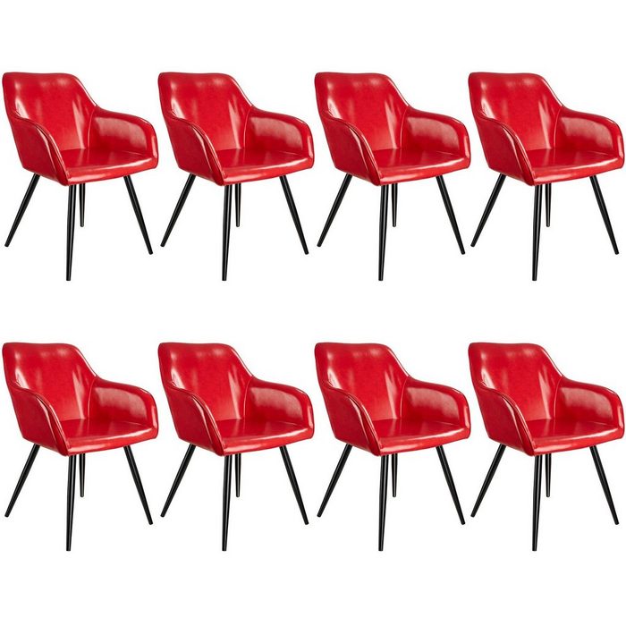 tectake Esszimmerstuhl 8er Set Stuhl Marilyn Kunstleder schwarze (8 St) gepolstert