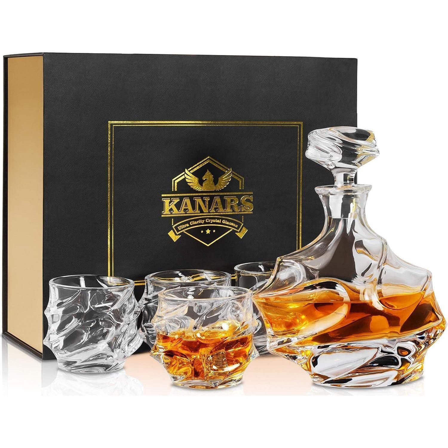 LuxusKollektion Gläser-Set Whisky Karaffe Gläser Set 750ml Dekanter 4x320ml Kristallglas Geschenk, Glas