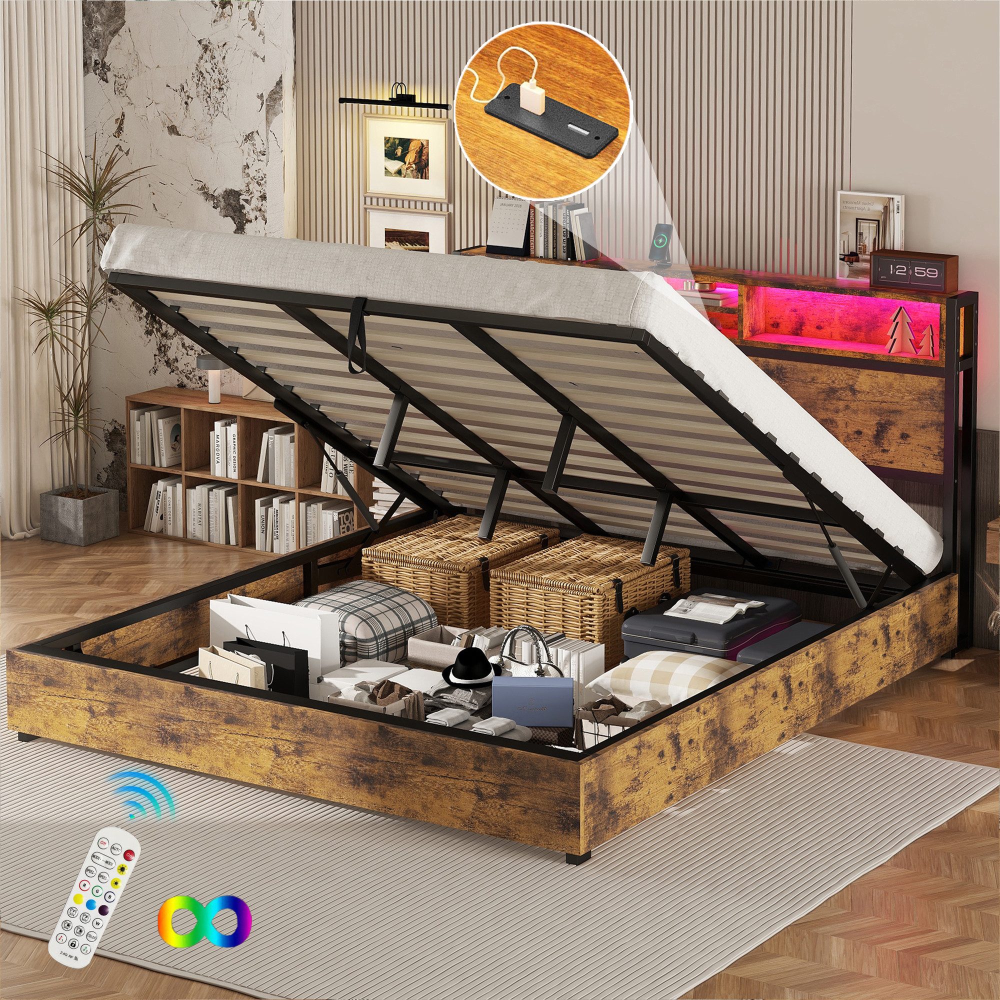 HAUSS SPOLE Stauraumbett 180x200cm mit LED-Beleuchtung, günstig online kaufen