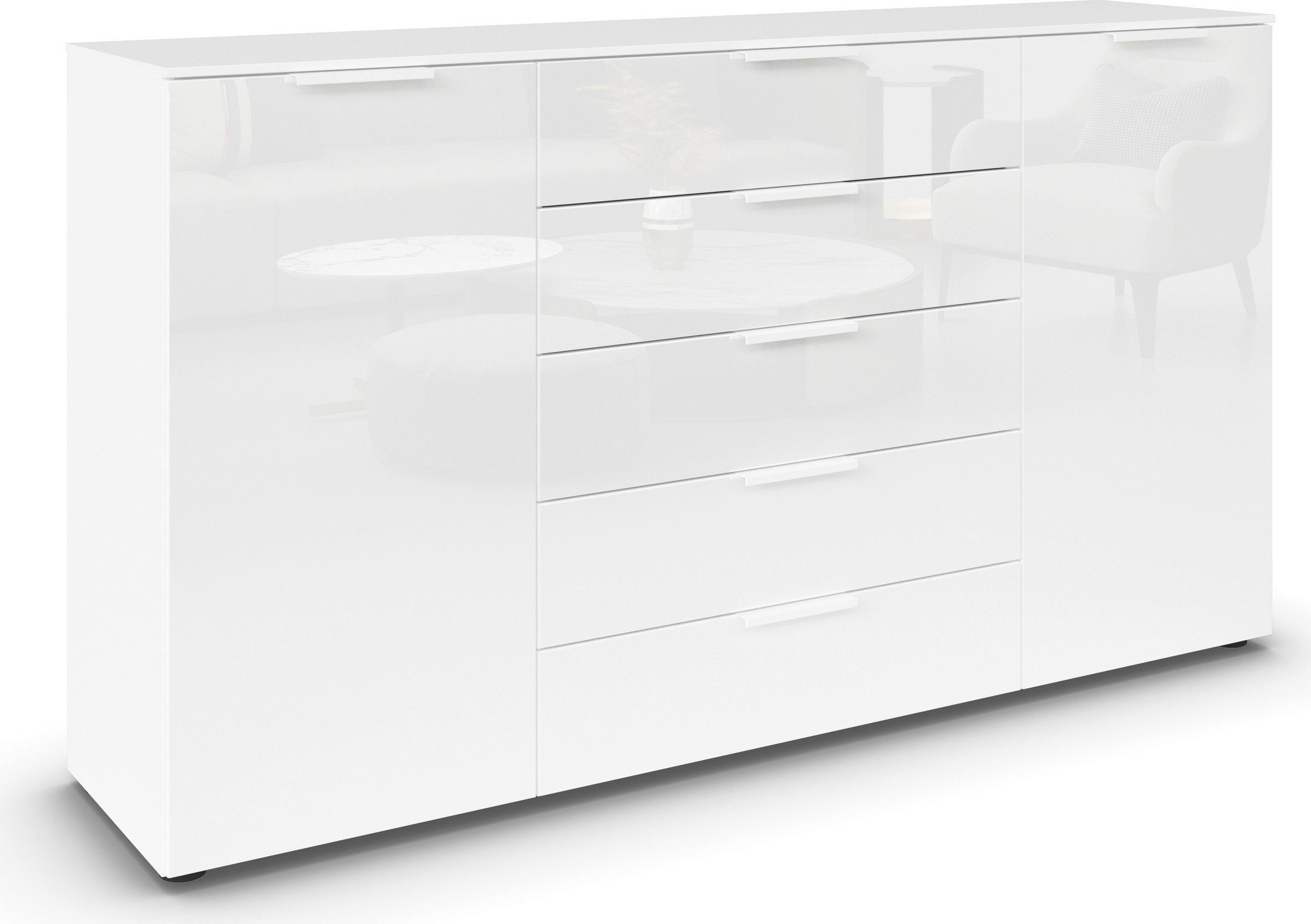 Schubkastenkommode Kommode Türkommode Sideboard Kombikommode FLIPP mit Glasfront
