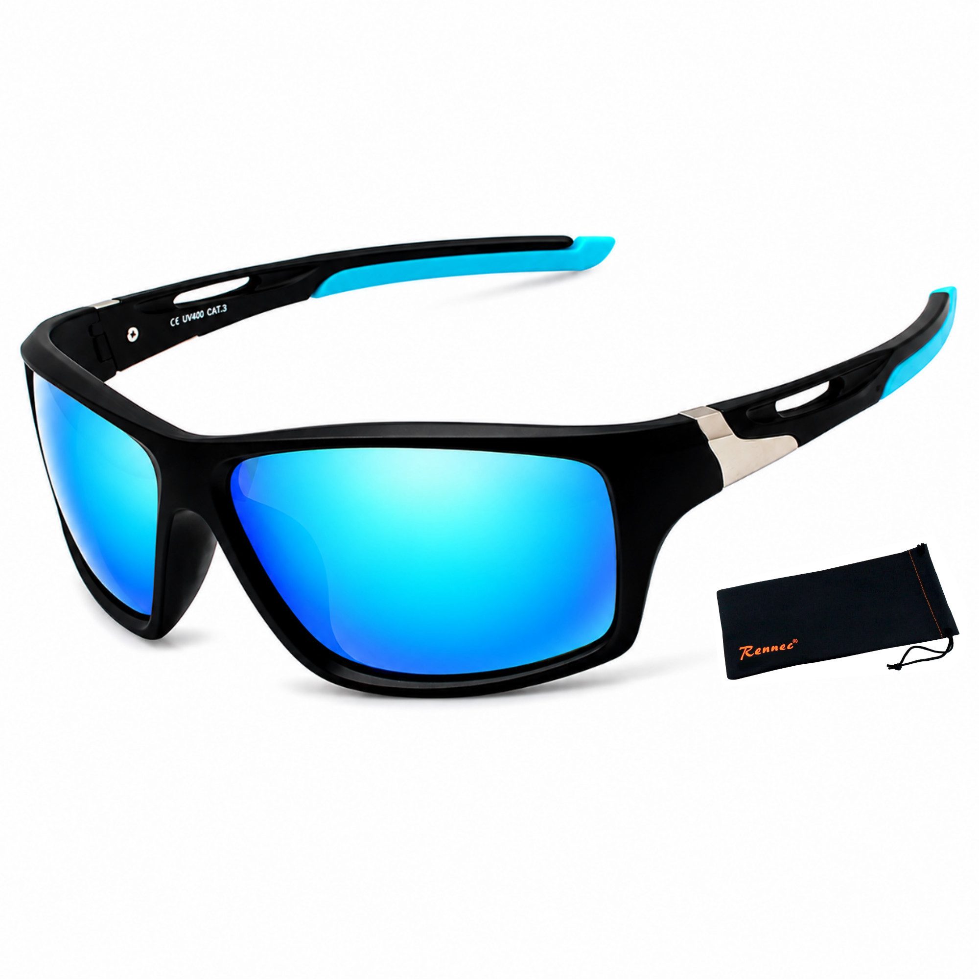 Sonnenbrille Herren Outdoor Sportbrille Gläser Polarisiert Blau Verspiegelt