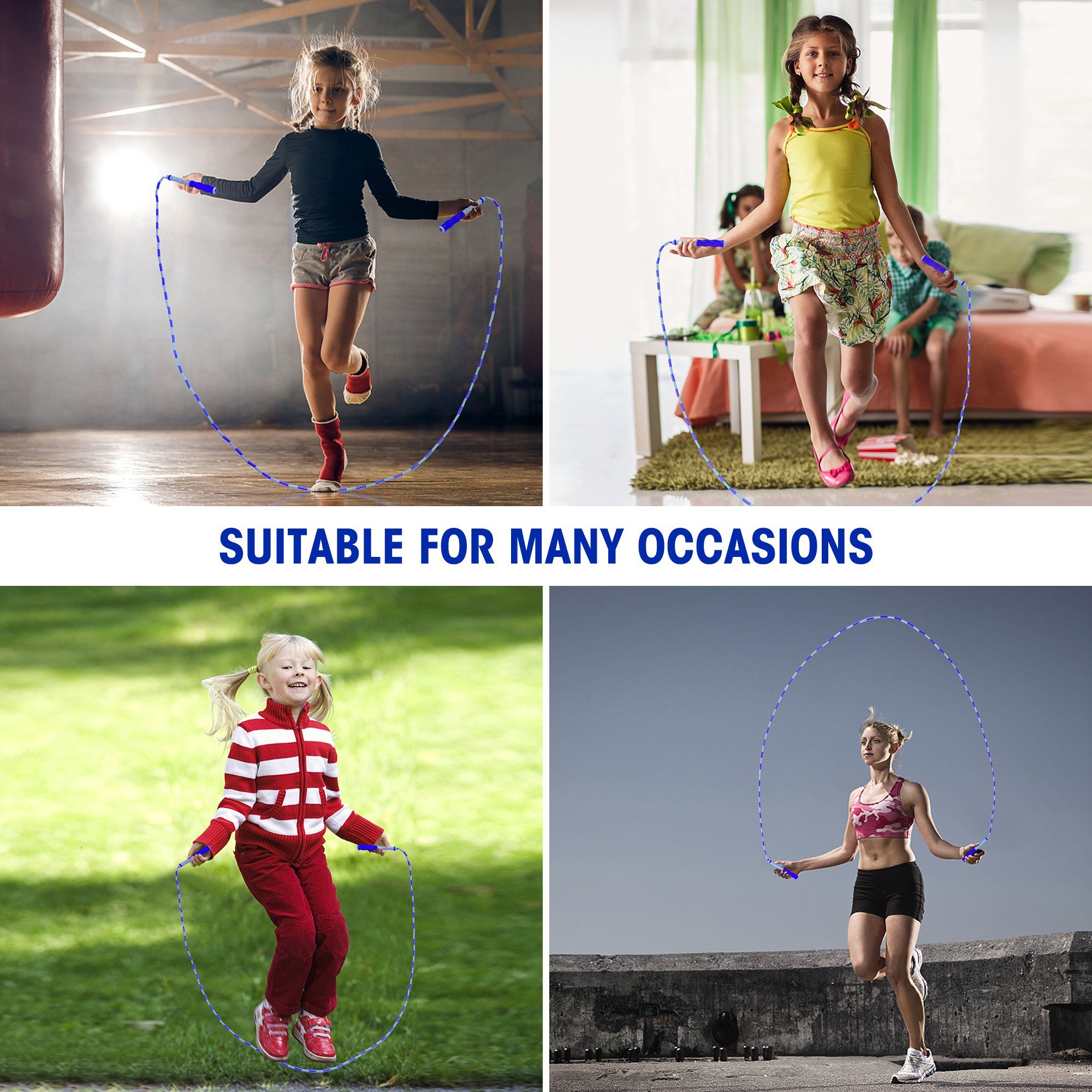 Penelife Springseil Jump Rope Beaded für Kinder und Erwachsene - verstellbares Springseil, Seillänge 280 cm, Länge verstellbar