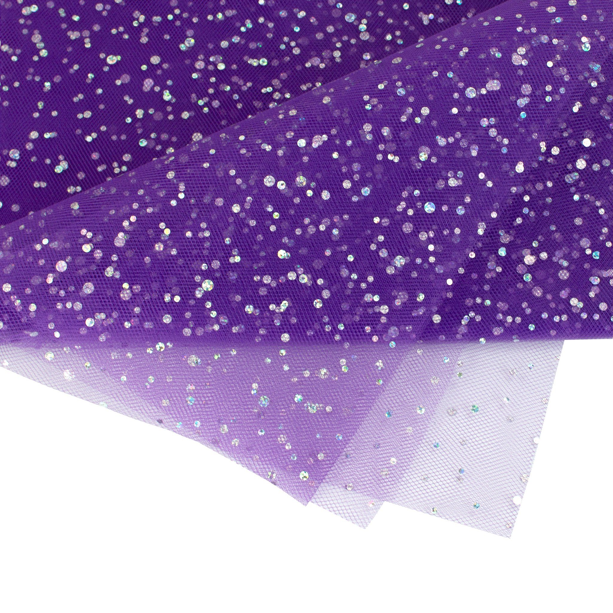 Creativery Stoff, Tüll Stoff mit Glitzer Punkten 150cm x 3m Lila