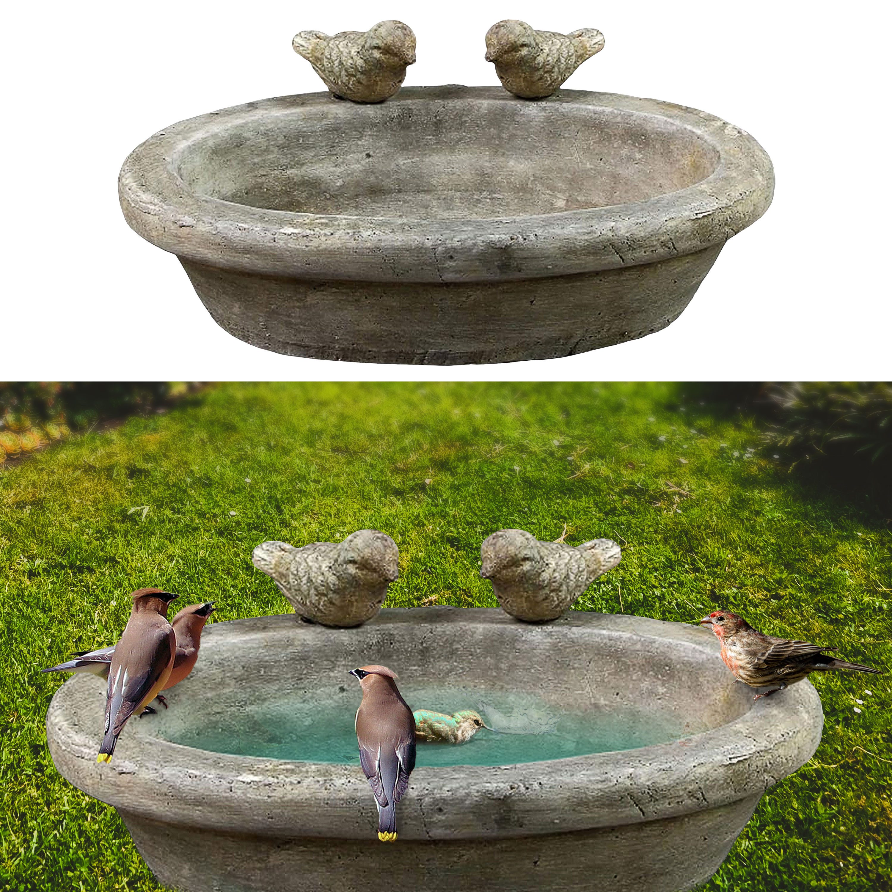 Vogeltränke Vogeltränke mit zwei Vögeln Zement 27x20cm Wasserbecken Vogelbad