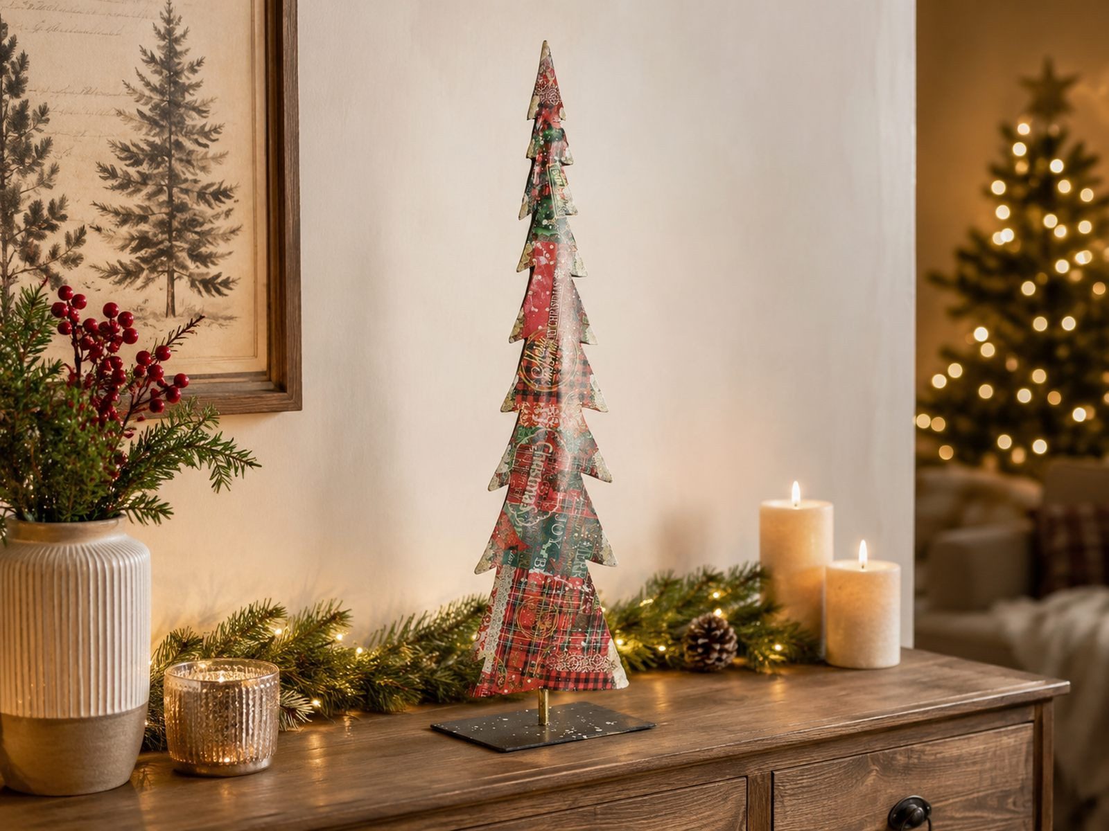 RIFFELMACHER & WEINBERGER Christbaumschmuck Metall Weihnachtsbaum stehend, Rot Grün, 16,5×67 – Bild 5 von 5