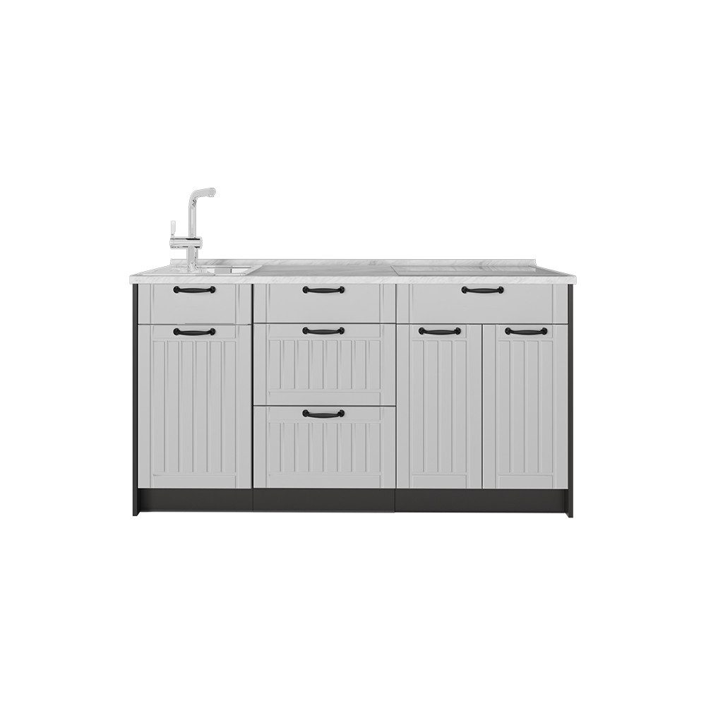 Vicco Küchenzeile Fame-Line, Weiß Landhaus, 150 cm, AP Marmor