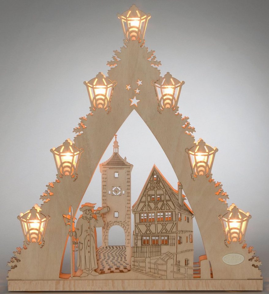 Weigla Lichterbogen Rothenburg ob der Tauber, Weihnachtsdeko, 7-flammig,  Lichterspitze, Aus FSC®zertifiziertem Sperrholz