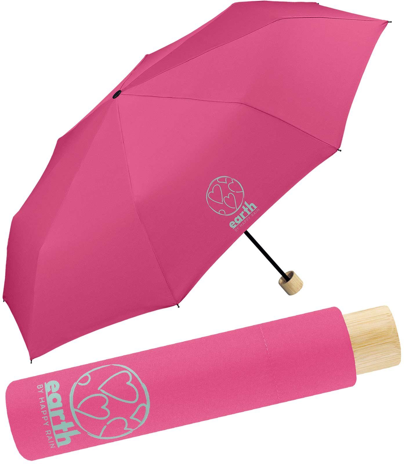 HAPPY RAIN Taschenregenschirm Earth - nachhaltiger stabiler Super-Mini-Schirm, gut geschützt etwas für die Umwelt tun pink