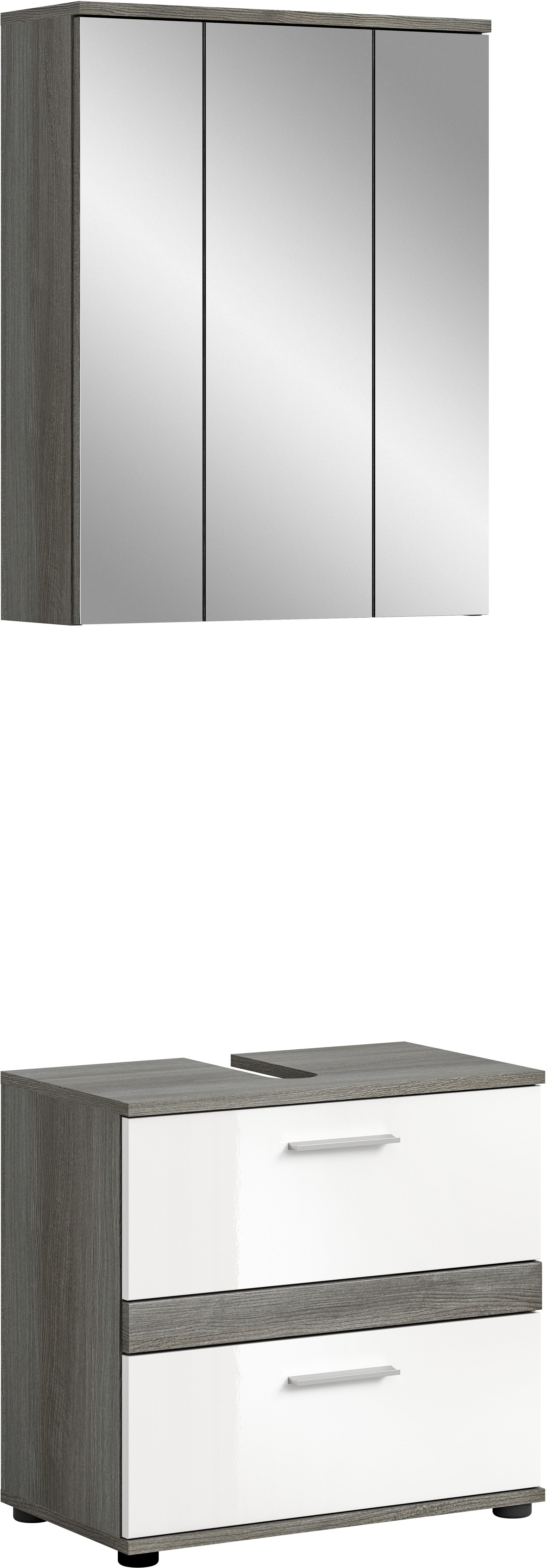 Badmöbel-Set Lucca, bestehend aus: 1x Waschbeckenunterschrank & 1x Spiegelschrank