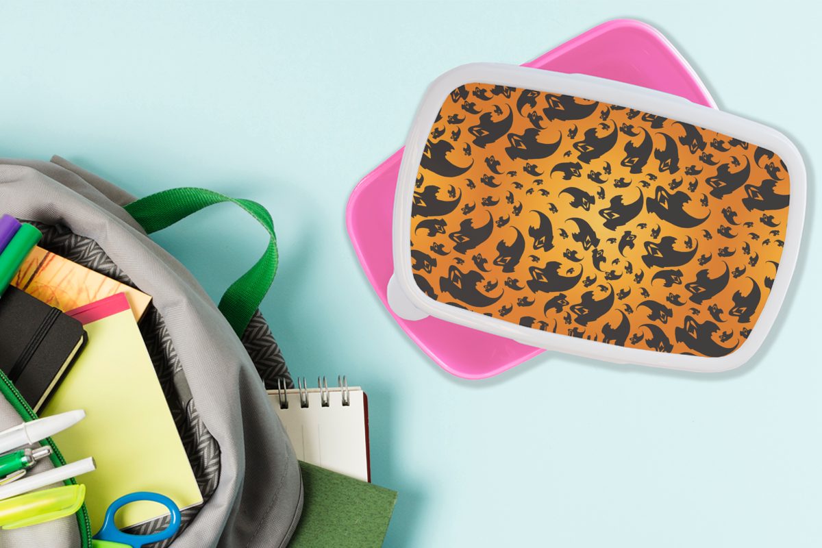 - Snackbox, Kunststoff, Kinder, Orange Erwachsene, Halloween MuchoWow Lunchbox Mädchen, Brotdose Brotbox - Muster, für (2-tlg), rosa Kunststoff