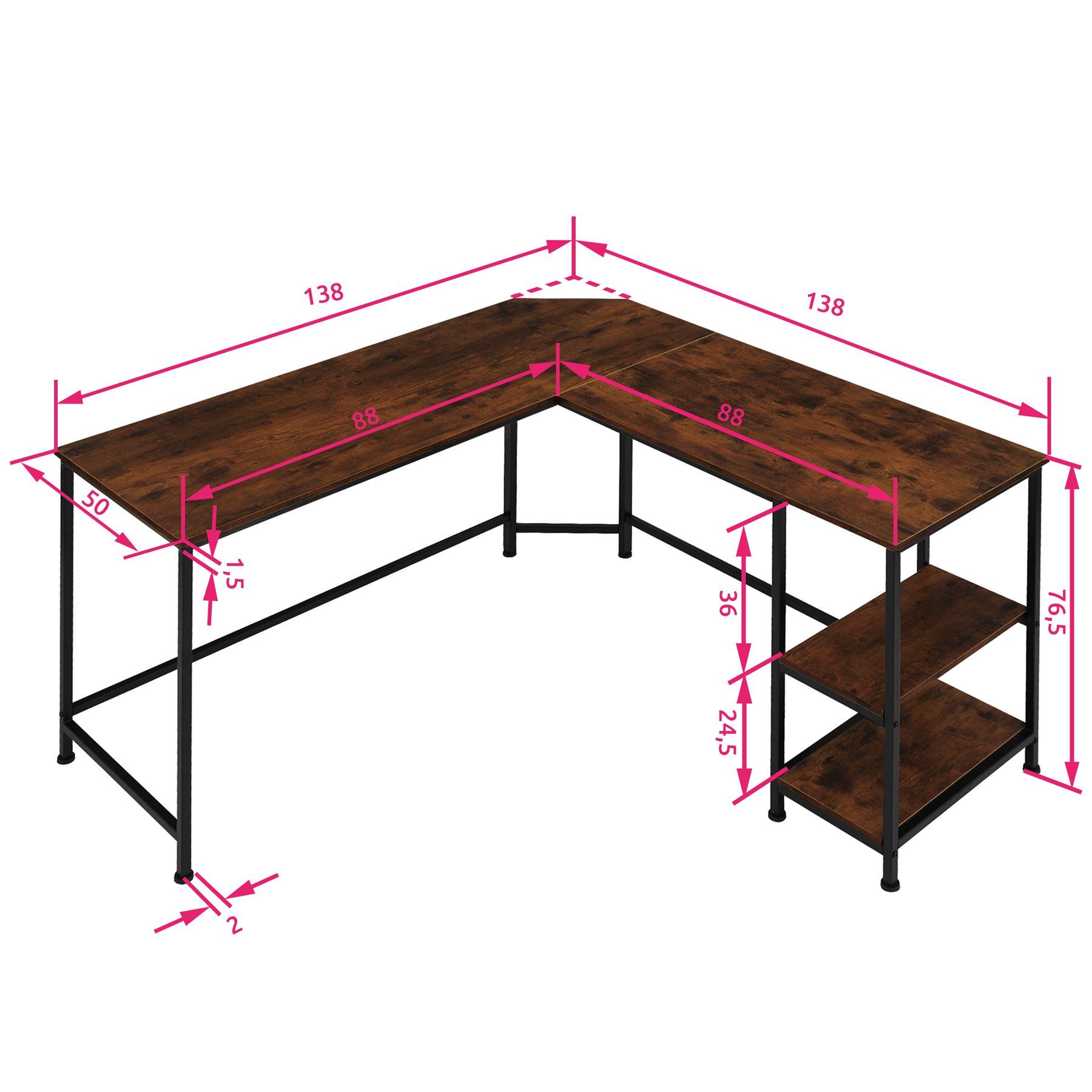 rustikal Holz Industrial (1-St., tlg) Schreibtisch dunkel, tectake Hamilton 1