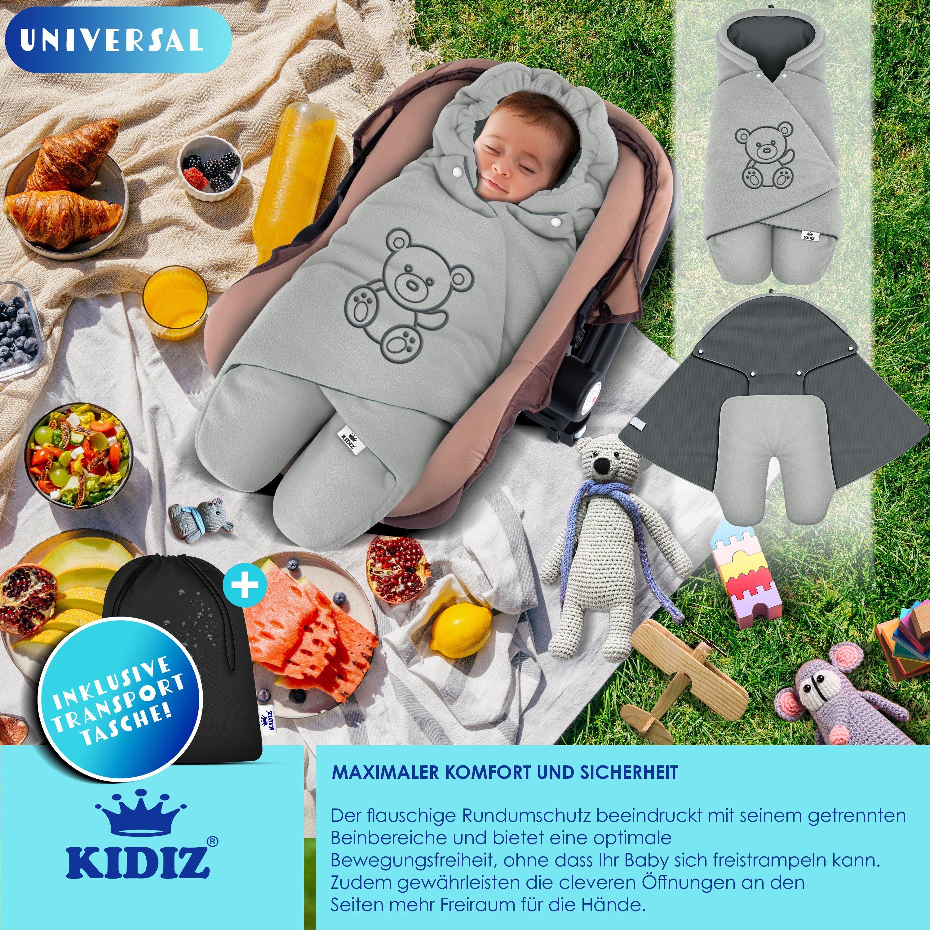 KIDIZ Deckenschlafsack, Baby Einschlagdecke mit Tasche für Winter & Herbst Babydecke Fußsack