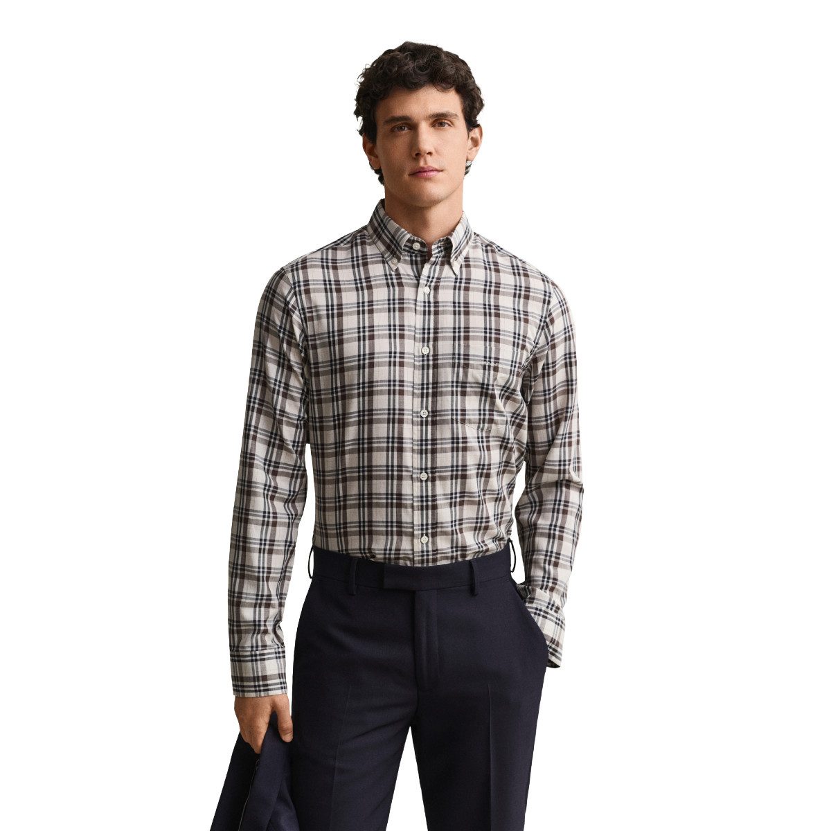 Gant Langarmhemd 3262020 Herren Karohemd aus Twill mit Logo-Stickerei
