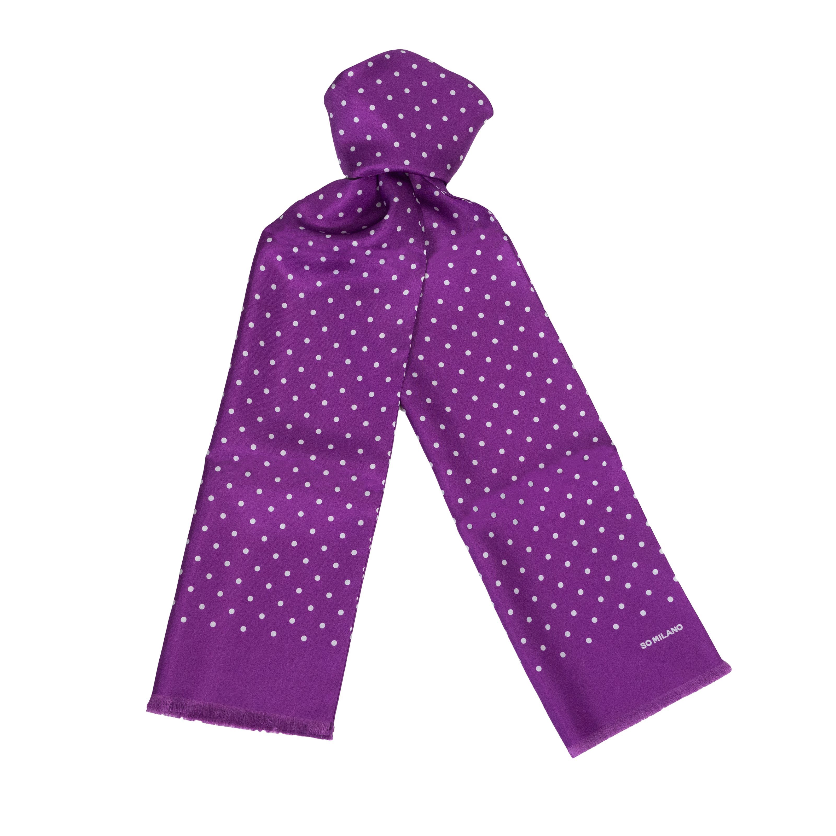 So Milano Seidenschal Lila mit weißen Polka Dots, Made in Italy, mit Franse günstig online kaufen