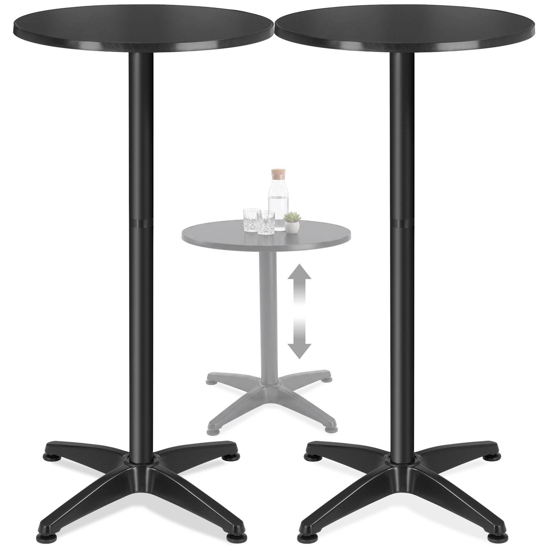 tectake Bistrotisch Aluminium-Stehtisch, höhenverstellbar, 60 x 70 / 110 cm, (Bartisch Frederic, 2-St., in schwarz), wetterfest, 2 Aufbauhöhen, Zementsockel, Belastbarkeit 60 kg