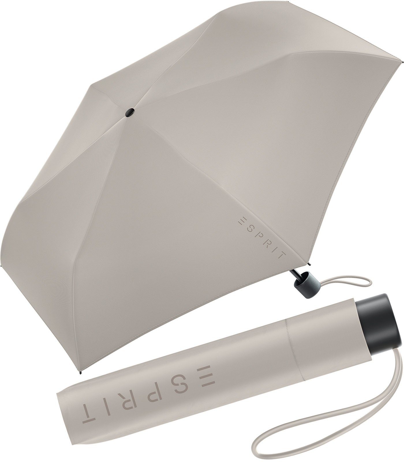 Esprit Langregenschirm Mini Regenschirm Damen Slimline HW 2023, in den neuen Trendfarben - atmosphere grau