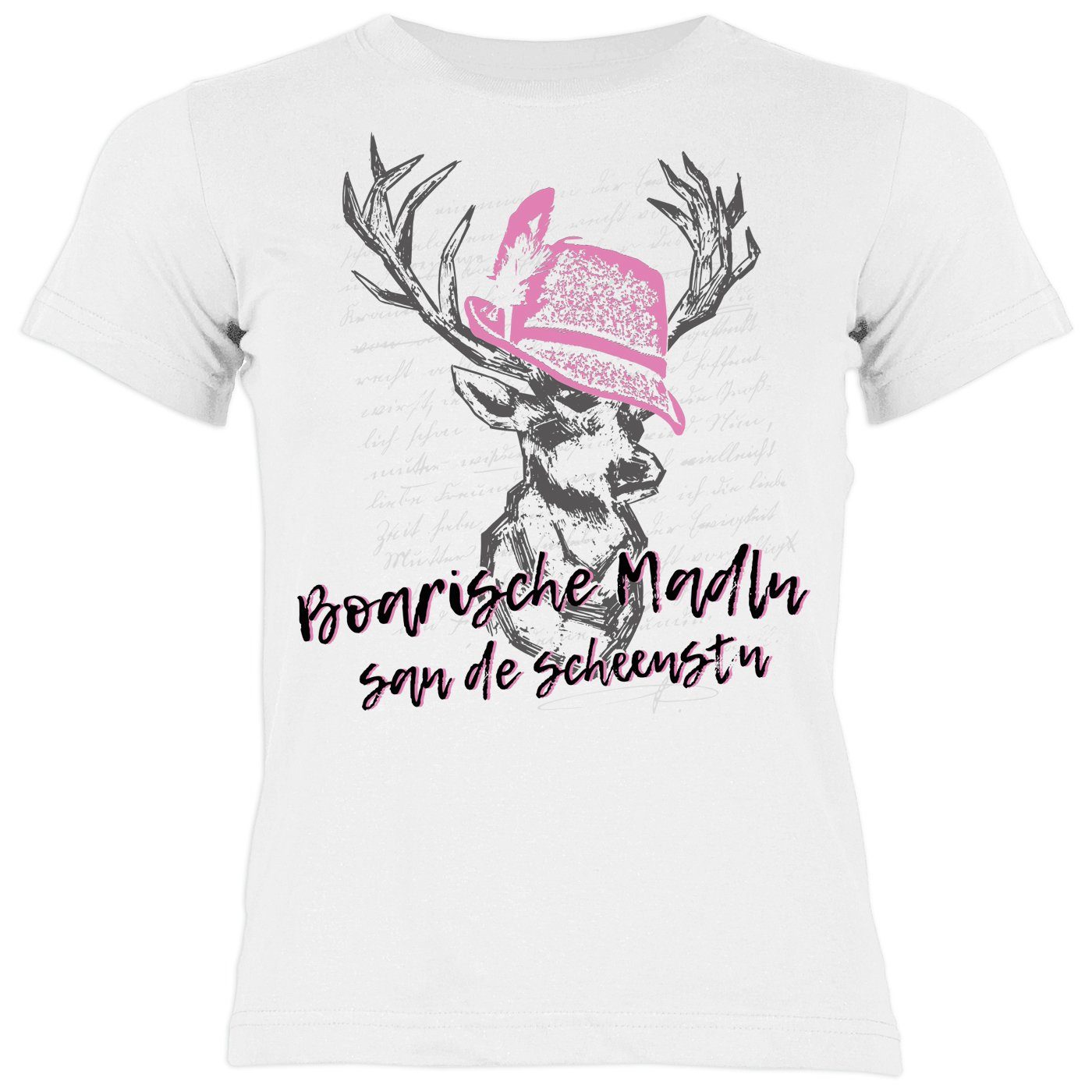 Tini - Shirts T-Shirt Mädchen Trachten Shirt Bayrisch Trachten-Motiv Hirsch T-Shirt für Mädchen : Boarische Madln