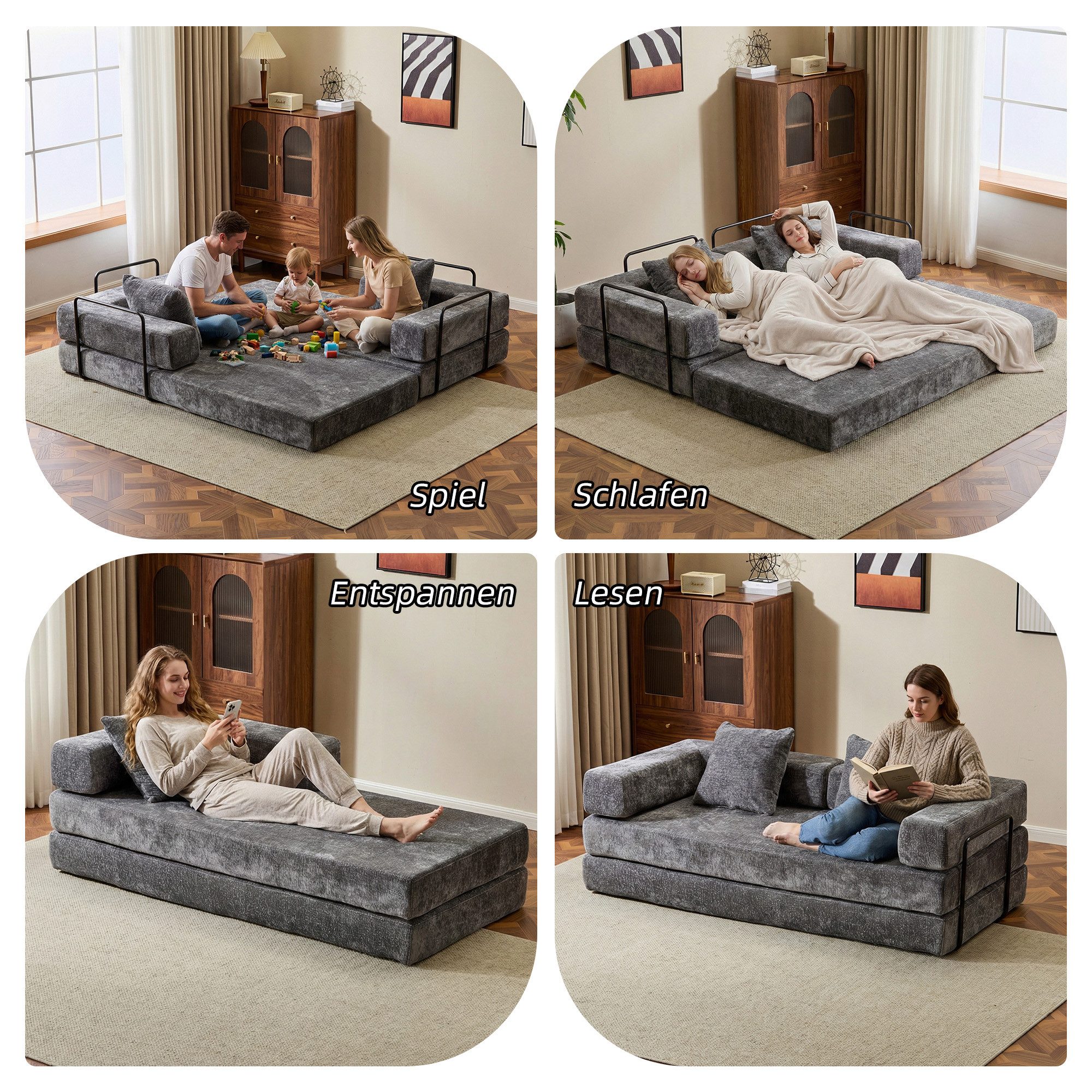 Leawin Loungesofa 4-in-1 Wohnzimmers sofa mit Schlaffunktion – faltbares Sofa, Platzsparendes Design für kleine Räume – Sofa, Liege und Bett in einem