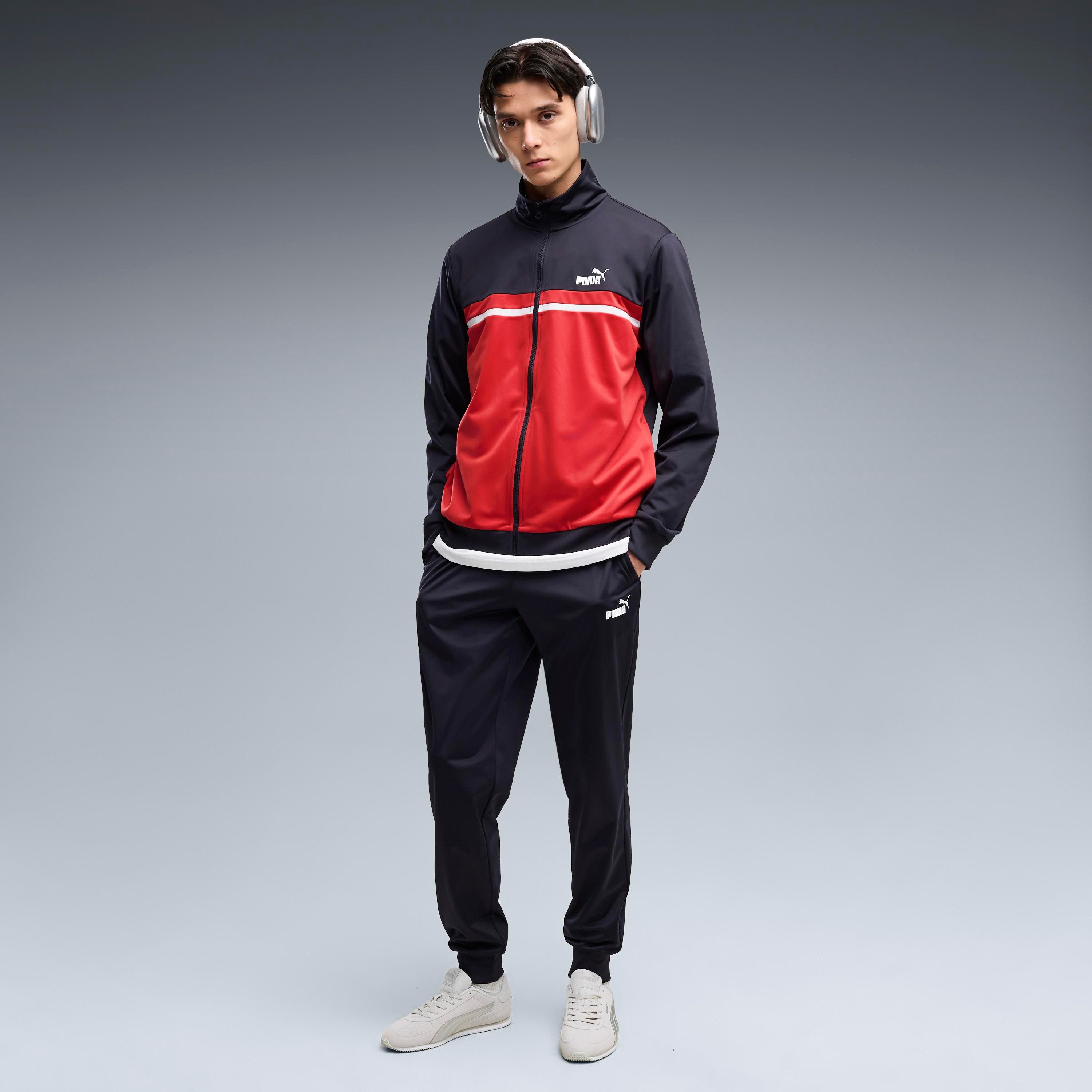 PUMA Trainingsanzug POLY COLORBLOCK SUIT (2-tlg), zweiteiliges Set, mit Reißverschluss am Oberteil, aus Polyester
