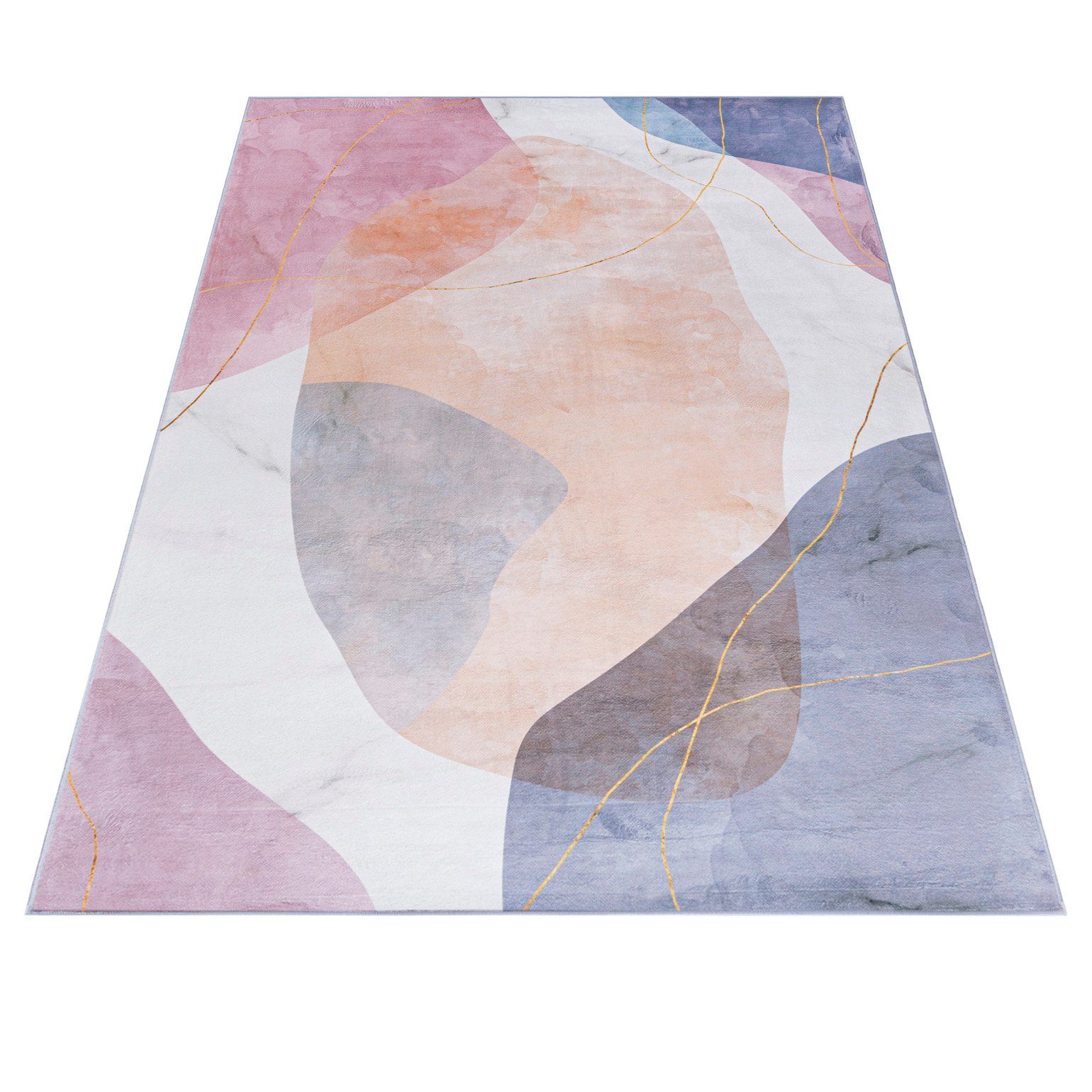 Mazovia Designteppich Modern Teppich Wohnzimmerteppich Abstrakt Vintage Rosa Violett, 120 x 170 cm, Fußbodenheizung, Allergiker geeignet, Rutschfest