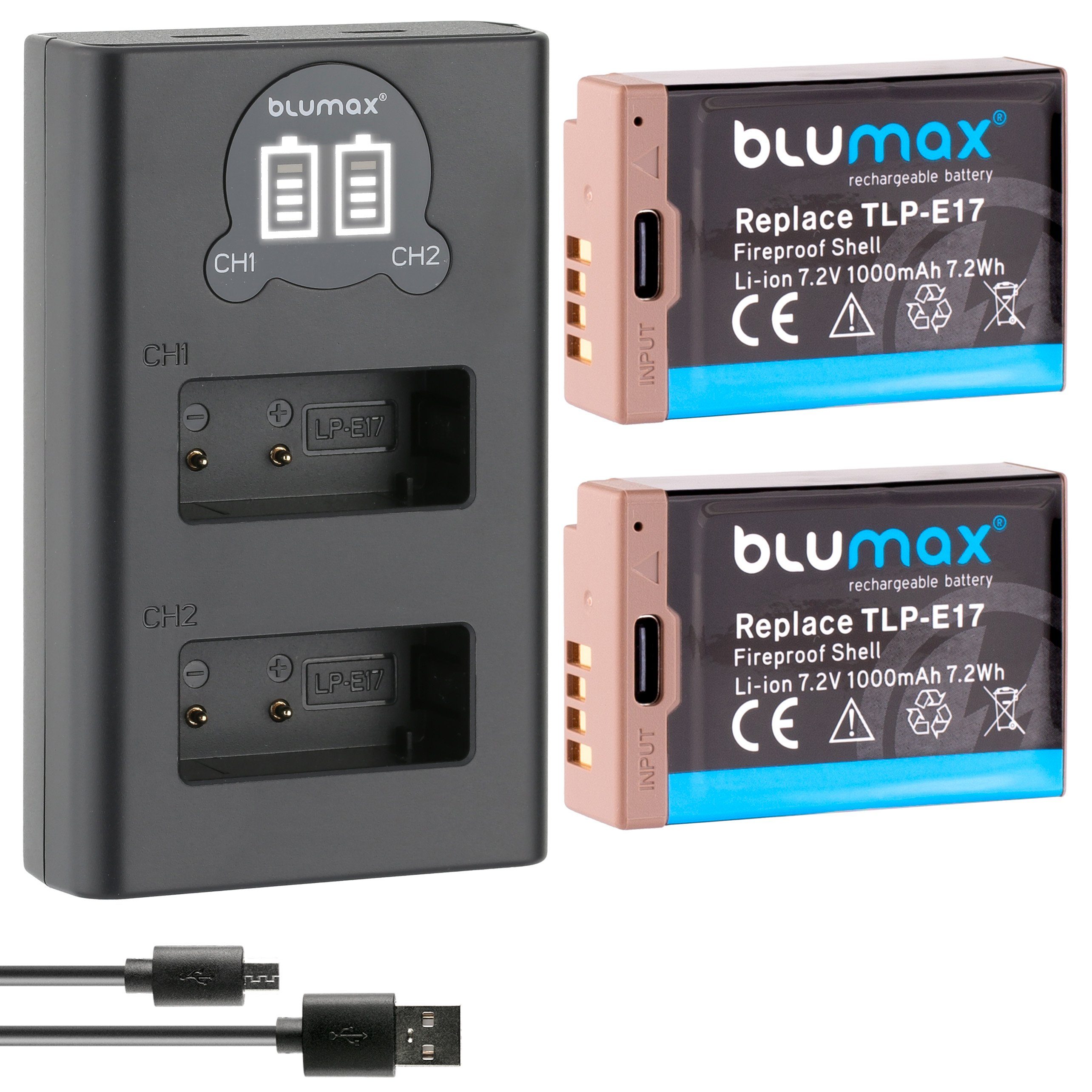 Blumax Set mit Lader für Canon LP-E17 EOS M6 760D R10 R50 Typ-C 1000 mAh Kamera-Akku