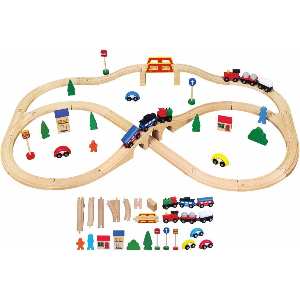 Viga® Holzspielzeug Spielzeug-Zug Viga Toys - Wooden Train Set - 49 Parts