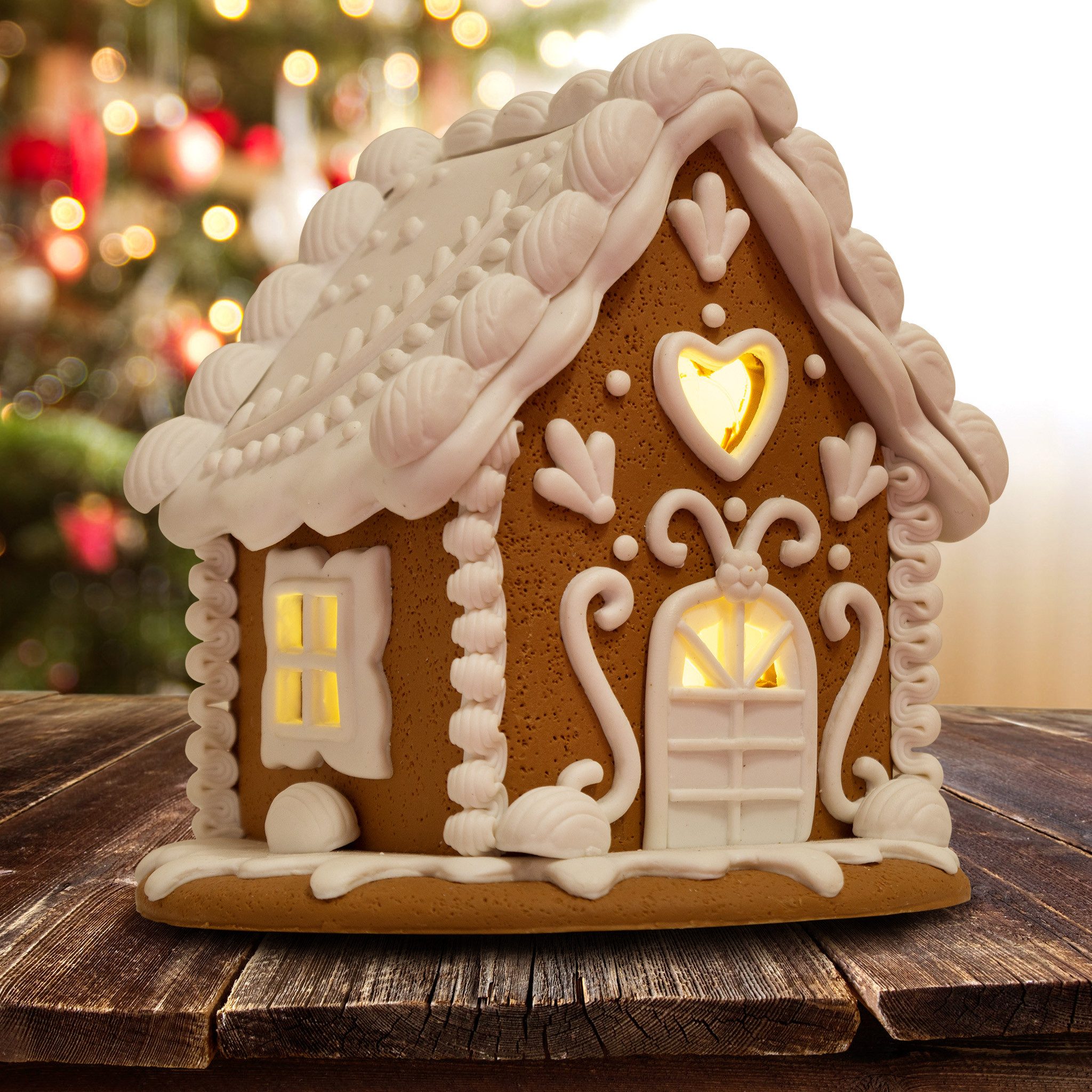 Christmas Paradise Weihnachtshaus Lebkuchenhaus mit LED 14 cm, Weihnachtsdeko, braun-weiß, leuchtet
