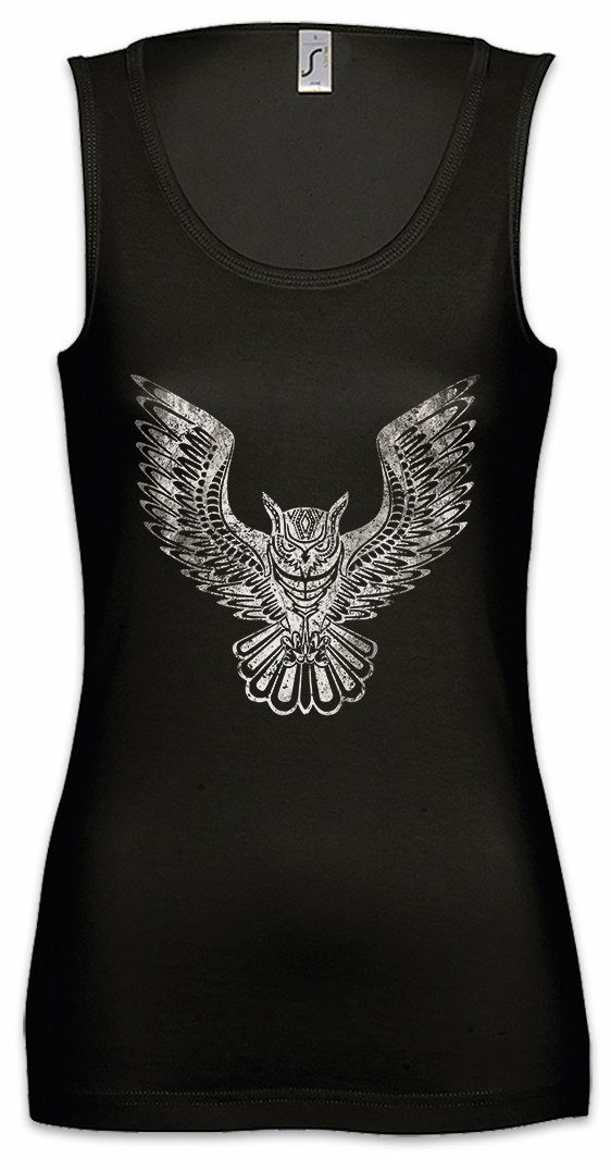 Urban Backwoods Tanktop Owl II Ärmelloses Damen T-Shirt Eule Cartoon Cute Hipster Indie Rockabella Burlesk Pin Up
