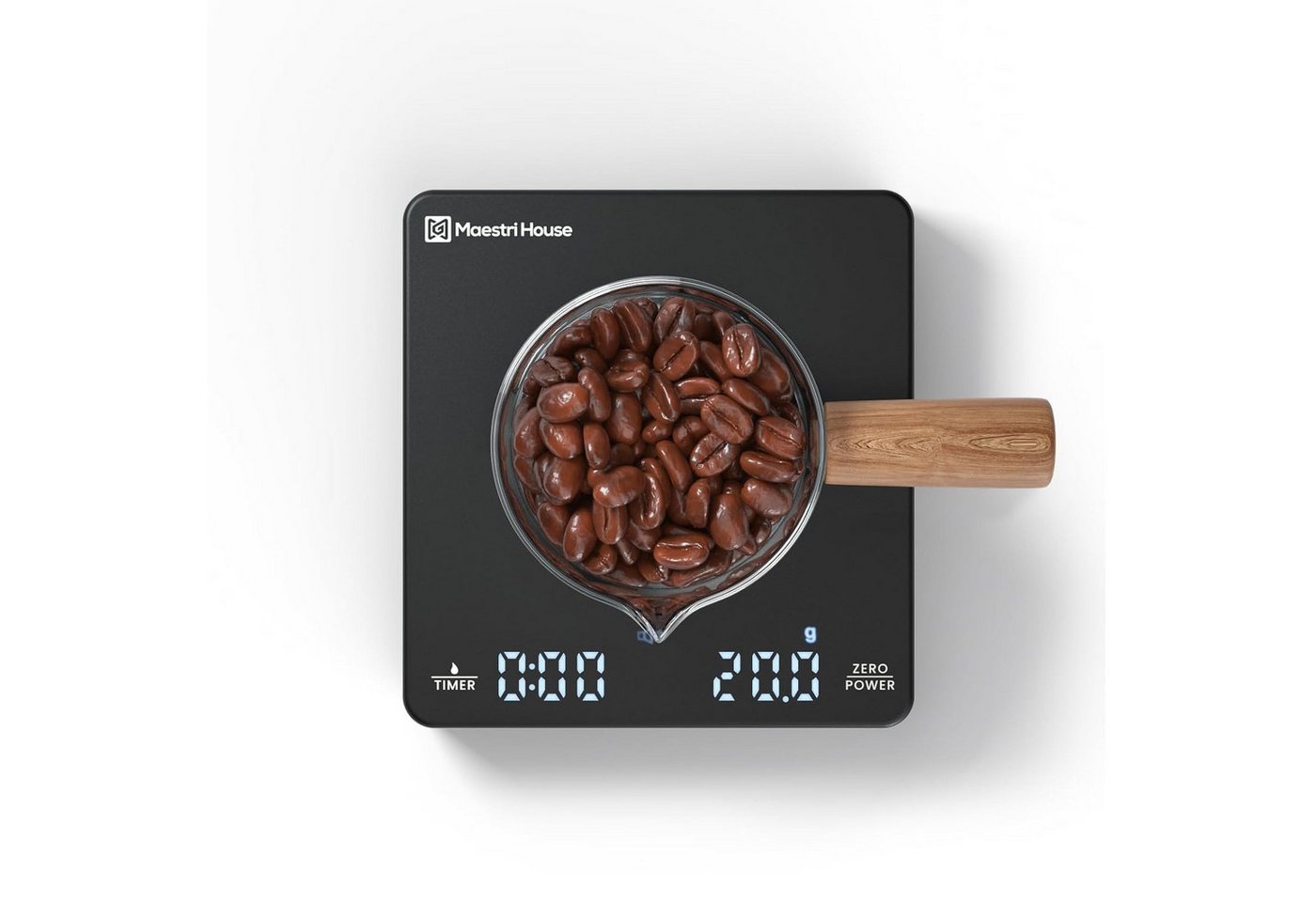 Maestri House Küchenwaage Mini Kaffeewaage, 0,1 g/2 kg, Timer für Espresso, USB-C, (1-tlg., Ultra-kompakte Mini Kaffeewaage für Espresso & Siebträger), Mini / Siebträger / Auto-Timer / USB-C / 800mAh