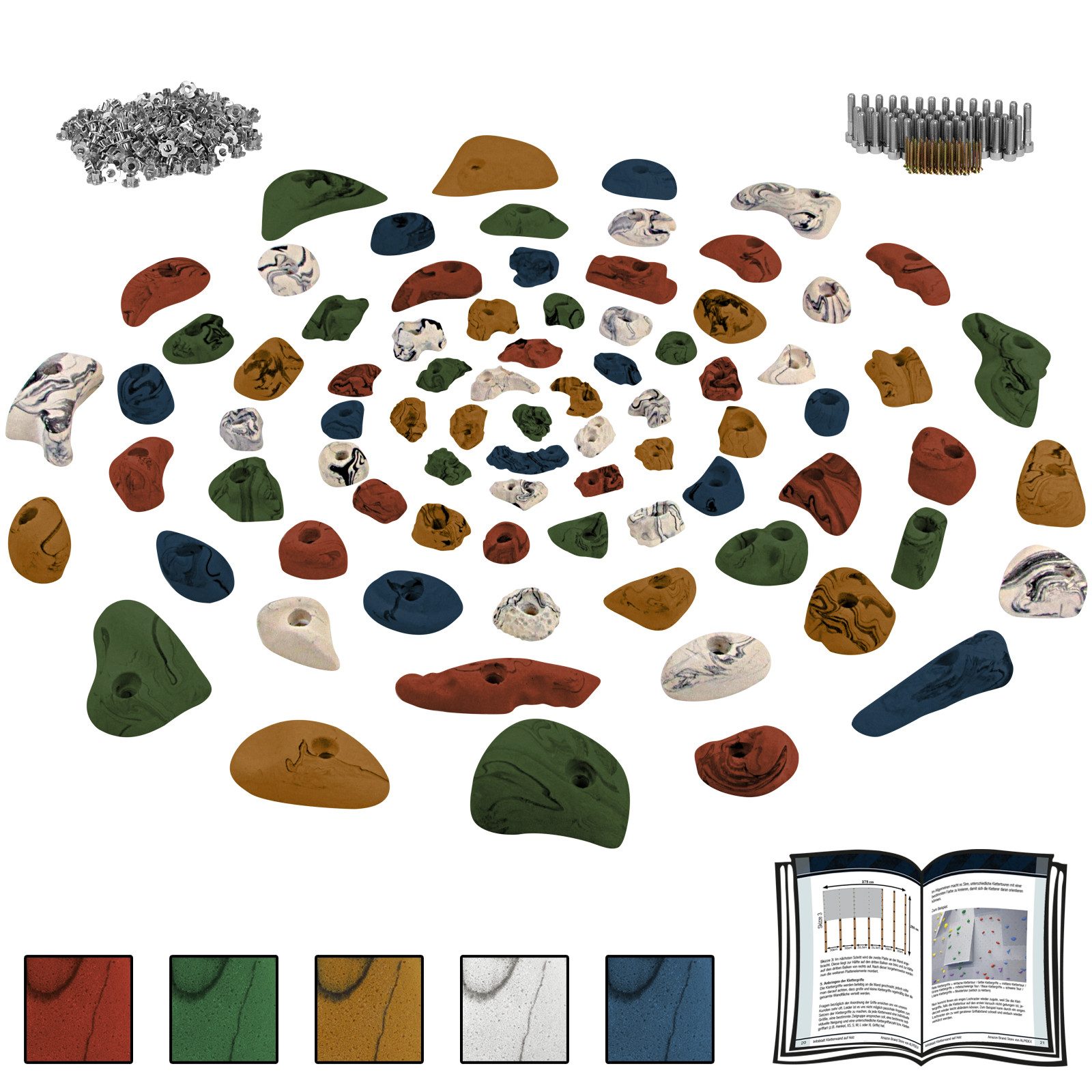 ALPIDEX Klettergriff ALPIDEX 80 Klettergriffe inklusive Schrauben und 250 Einschlagmuttern