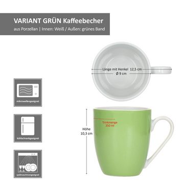 MamboCat Becher 6er Set Variant Grün Kaffeebecher 350ml bunte Porzellan-Tassen, Porzellan