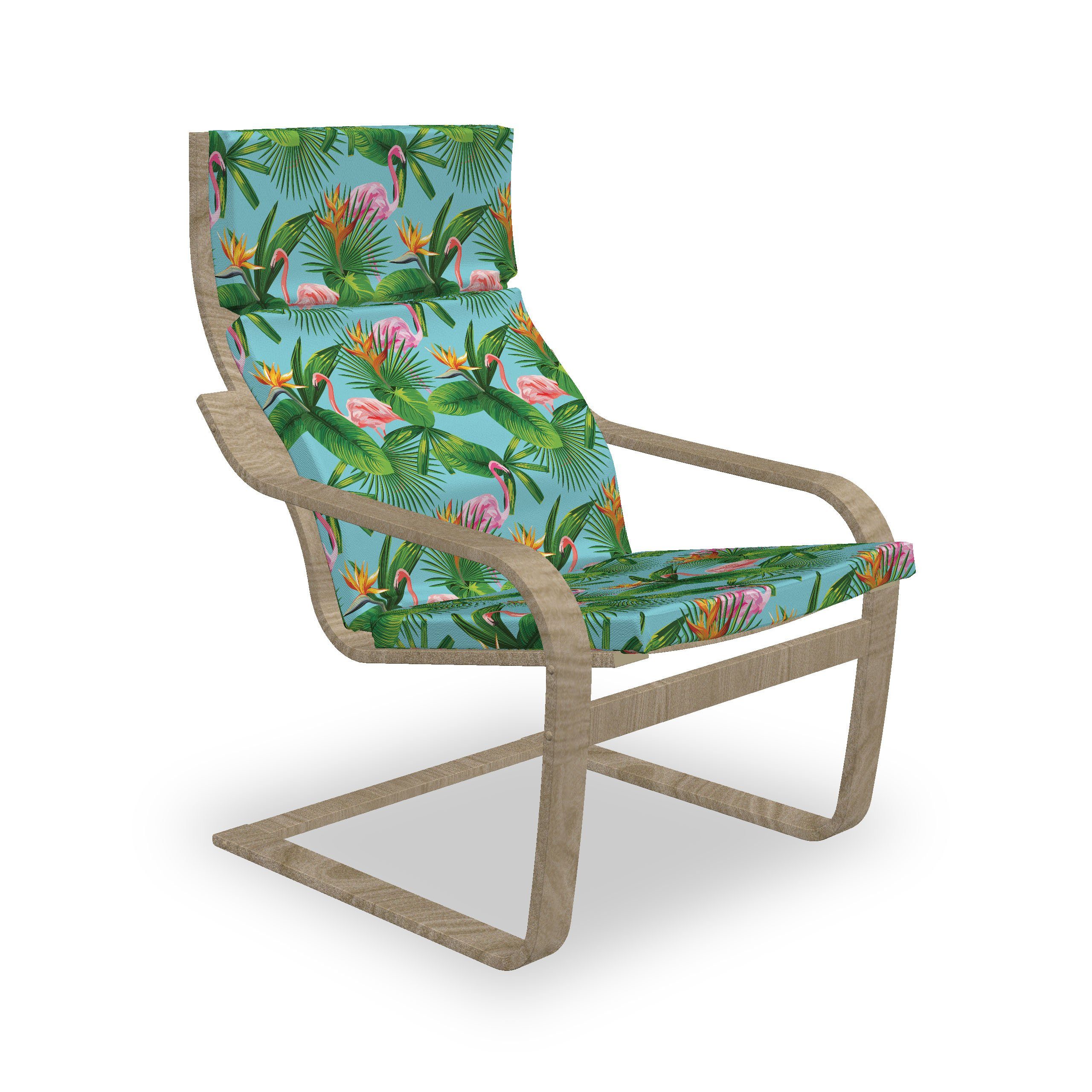 Hakenschlaufe Reißverschluss, Blätter-Muster Flamingos Tropisch Sitzkissen und mit Stuhlkissen Abakuhaus mit Stuhlkissen