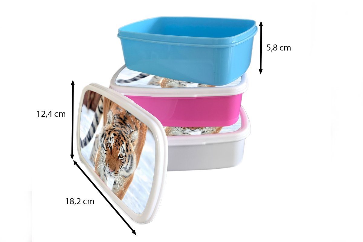 Kunststoff, Schnee Lunchbox und weiß - für für Jungs Kinder Mädchen Tiere, und Erwachsene, MuchoWow (2-tlg), Tiger Brotdose, - Brotbox