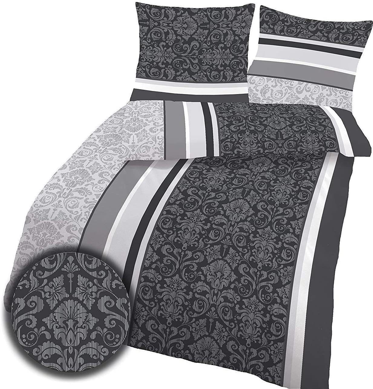 soma Bettwäsche Bettbezug 135x200 80x80 Barock gestreift Boho grau schwarz günstig online kaufen